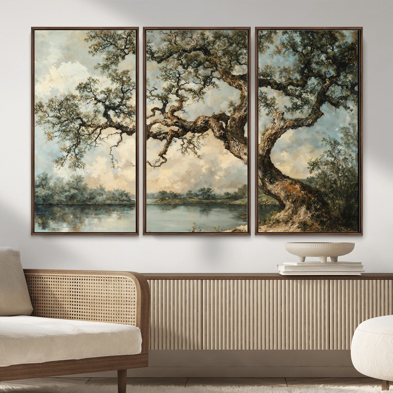 63857726-MGV-CV-36X24 - Old Oak Tree Canvas Wall Art, Turner Inspired Romantic Landscape Print, Vintage Nature Painting, Living Room Wall Decor, Antique Style Tree Art