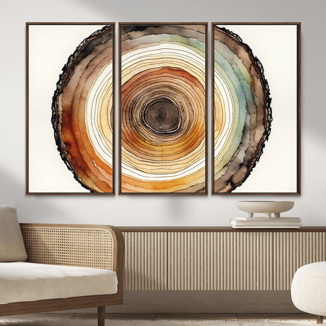 13719680-MGV-CV-36X24 - Natural Wood Slice Wall Art Canvas Print, Tree Ring Wall Art, Framed Abstract Nature Wall Decor, Earth Tone Statement Canvas Print
