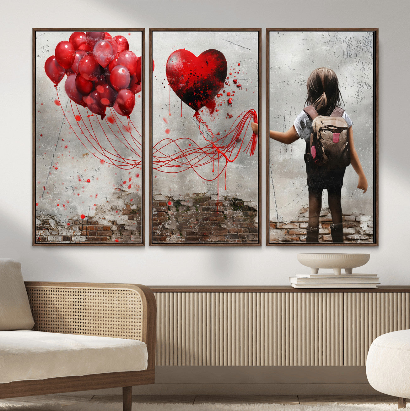 2162830T-MGV-CV-36X24 - Girl Graffiti Wall Art Canvas Print, Red Balloon Heart Street Art, Urban Love Artwork for Living Room Bedroom Hallway Office, Modern Abstract Canvas Wall Decor Home Decor