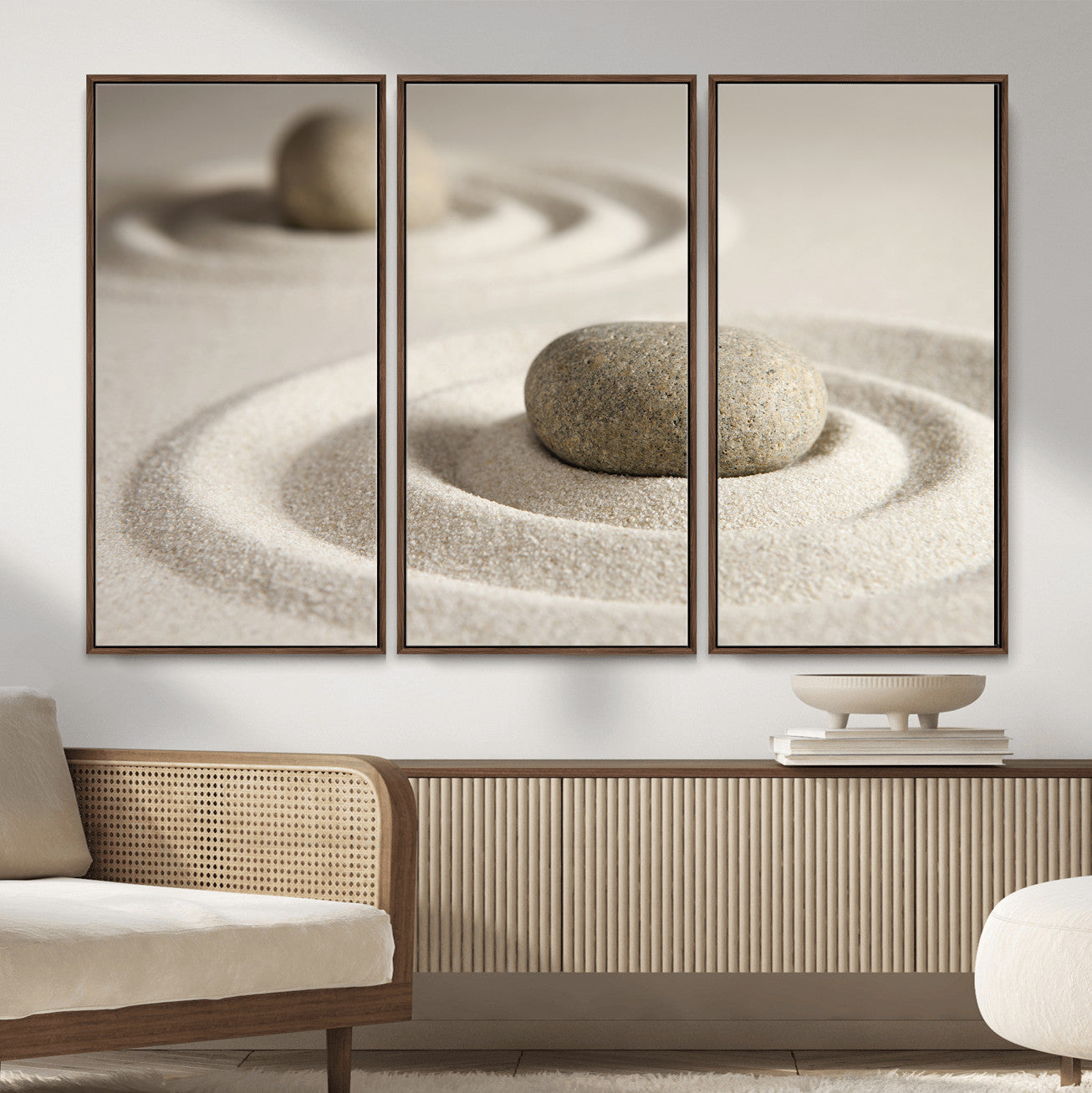 13397966-MGV-CV-36X24 - Zen Garden Stone Sand Canvas | Japanese Rock Garden Wall Art | Minimalist Meditation Print | Neutral Beige Mindfulness Decor
