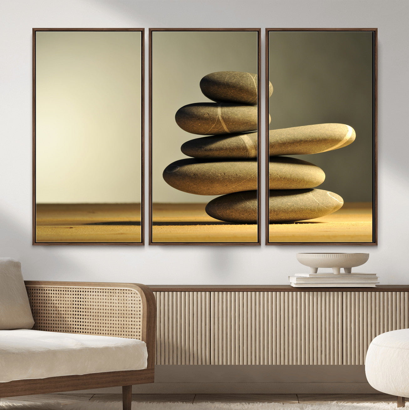85424263-MGV-CV-36X24 - Zen Stone Wall Art Canvas Print, Balanced Rock Stack Framed Spa Artwork, Minimalist Meditation Decor for Living Room Bedroom Office Bathroom