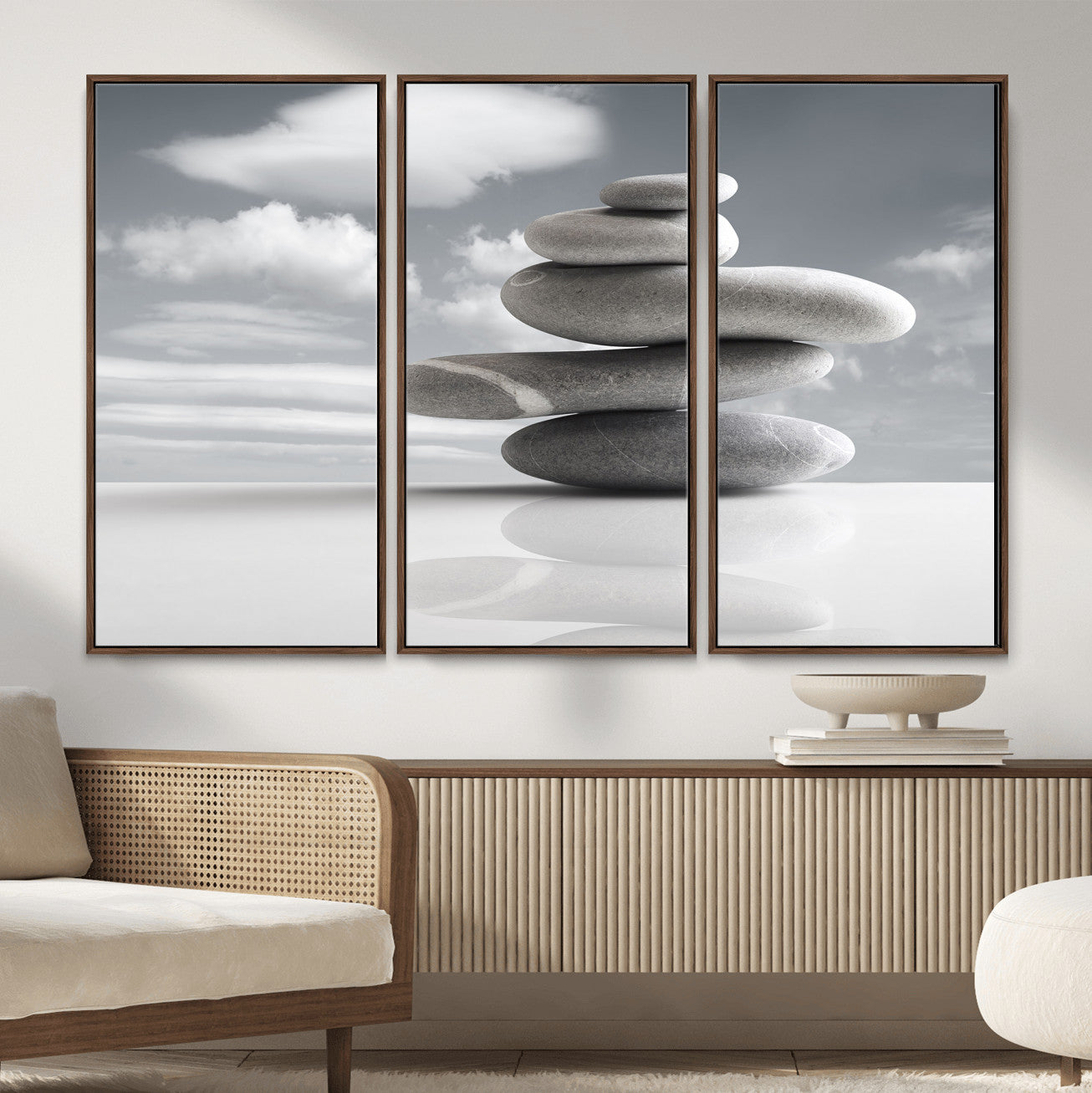 86426188-MGV-CV-36X24 - Zen Stone Wall Art Canvas Print, Balanced Rock Stack Framed Spa Artwork, Minimalist Meditation Decor for Living Room Bedroom Office Bathroom