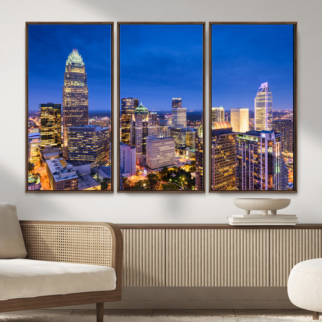 74382190-MGV-CV-36X24 - Charlotte Skyline Canvas Wall Art Print – North Carolina Cityscape Photography Print