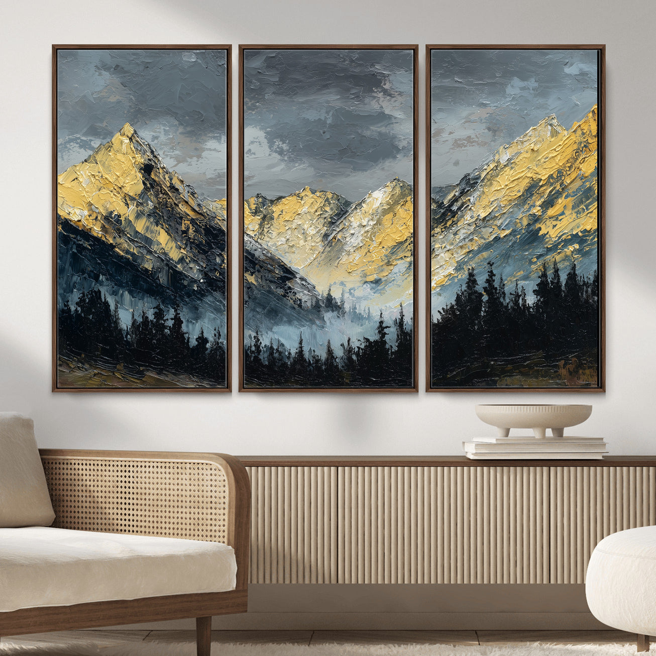 86912101-MGV-CV-48X32-3P - Abstract Mountain Wall Art Canvas Print Modern Landscape Painting Print