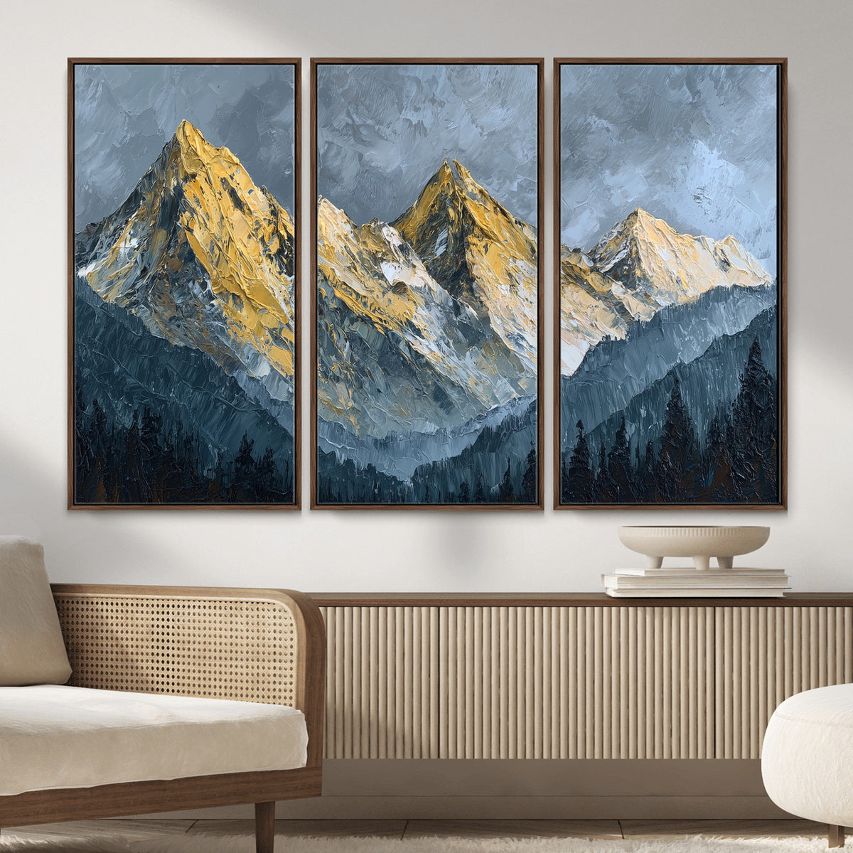 50821961-MGV-CV-48X32-3P - Abstract Mountain Wall Art Canvas Print Modern Landscape Painting Print