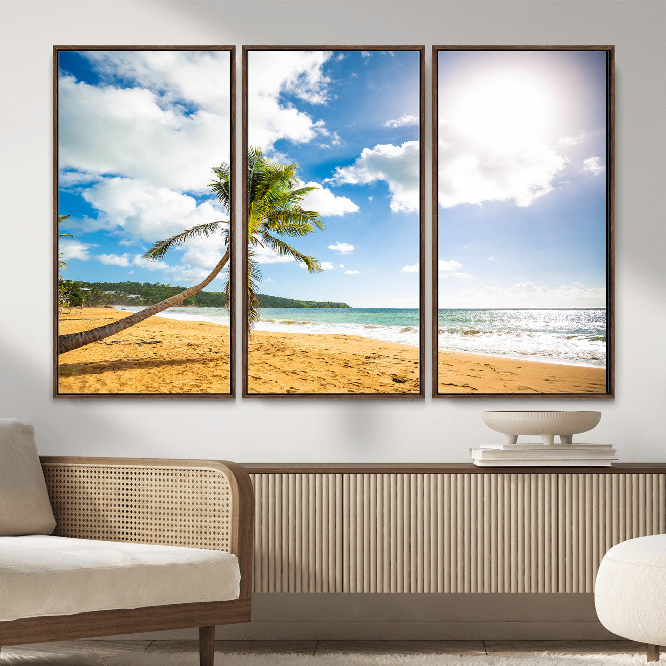 79108949-MGV-CV-36X24 - Tropical Beach Canvas Wall Art, Palm Tree Ocean Photo Print, Coastal Living Room Decor, Turquoise Sea Beach House Art, Summer Wall Art