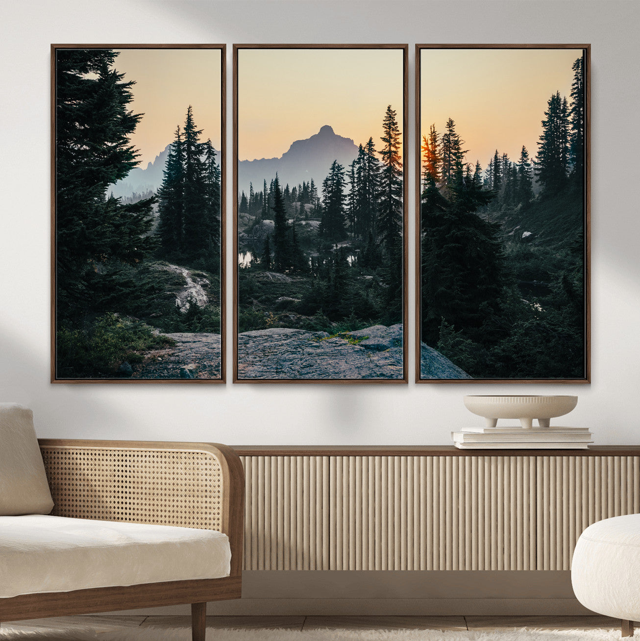 89996020-MGV-CV-36X24 - Mountain Forest Canvas Wall Art Print - Pine Tree Landscape, Sunset Nature Photography, Wilderness Wall Decor, Ready to Hang