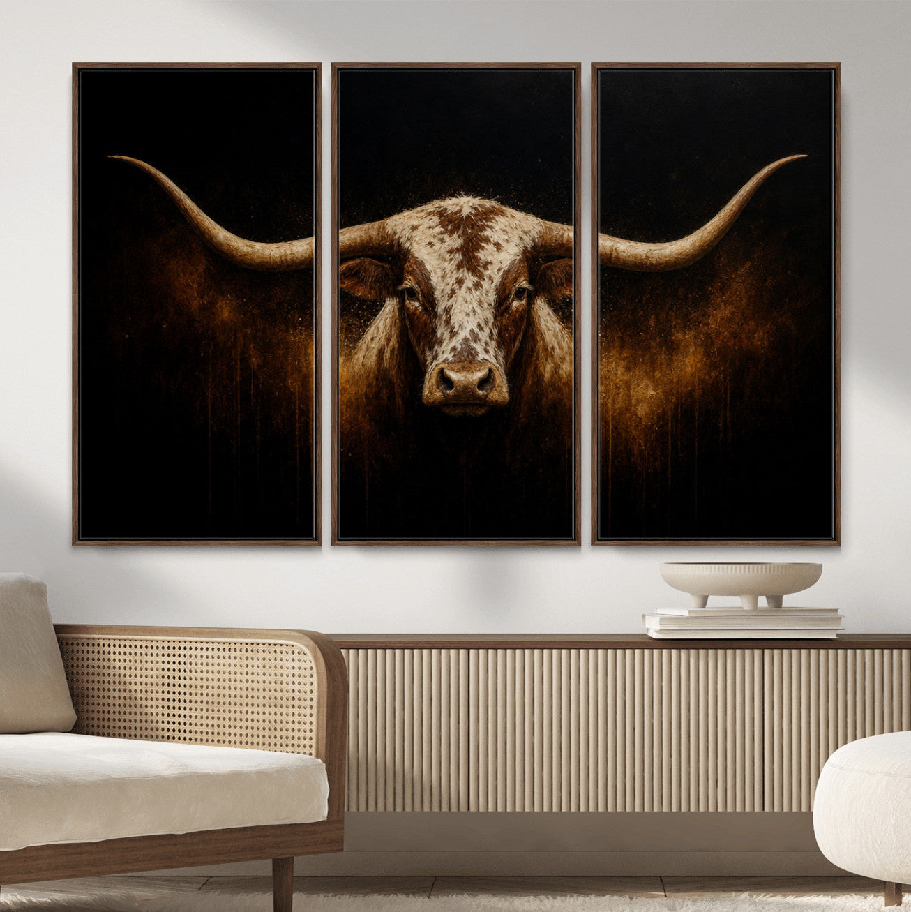 12628958-MGV-CV-36X24 - Texas Longhorn Canvas Wall Art Moody Western Bull Oil Painting Print