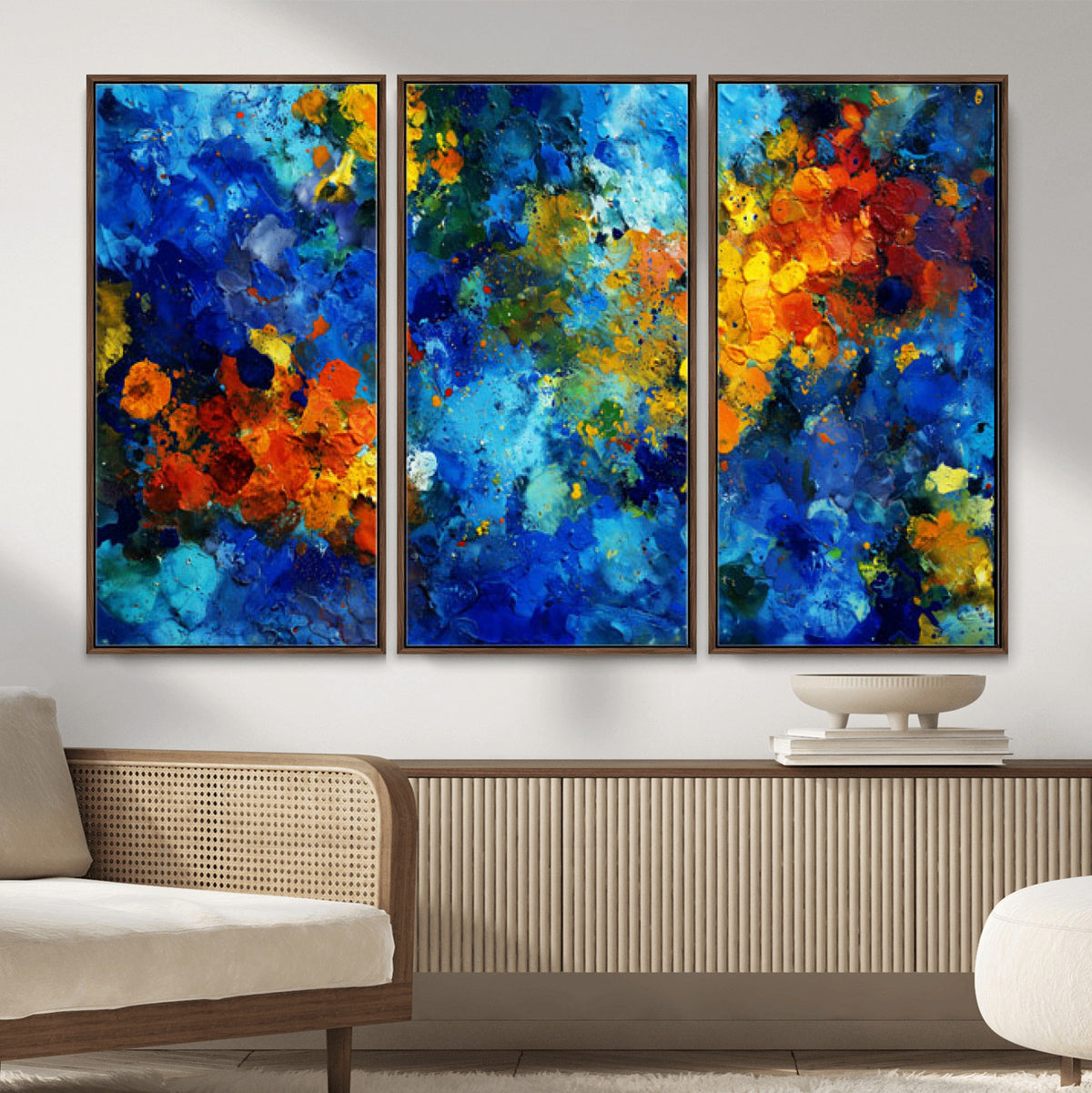 52431611-MGV-CV-36X24 - Vibrant Blue Abstract Canvas Wall Art Colorful Impasto Oil Painting Print