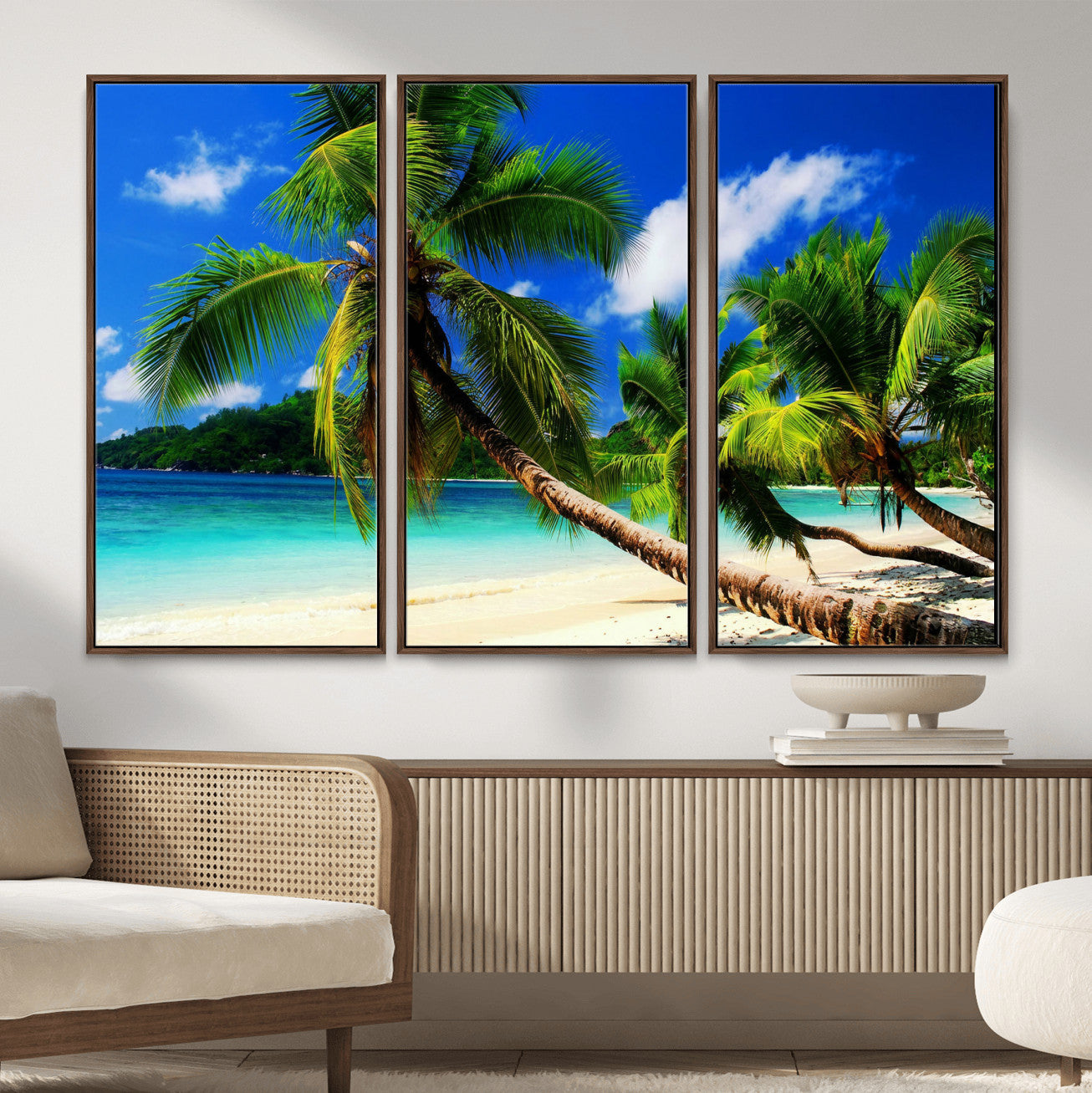 67049818-MGV-CV-36X24 - Tropical Island Coconut Palm Trees Wall Art Canvas Print - Turquoise Beach Print for Lake Home Decor
