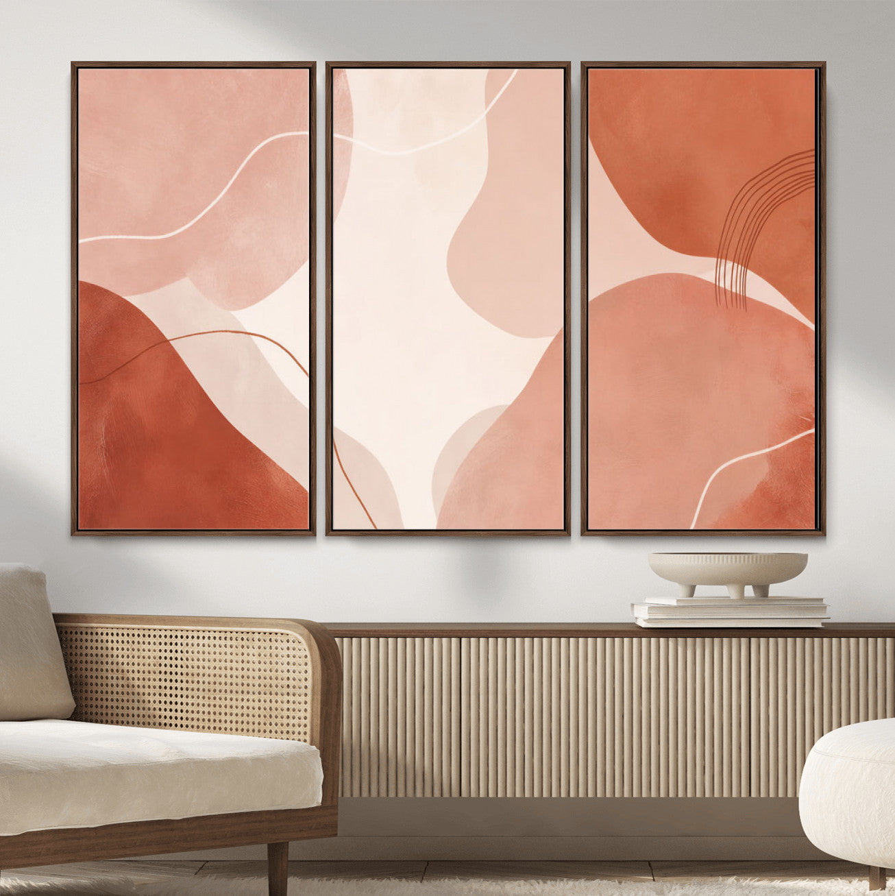 17685421-MGV-CV-36X24 - Abstract Boho Terracotta Wall Art Canvas Print, Mid Century Minimalist Painting Print
