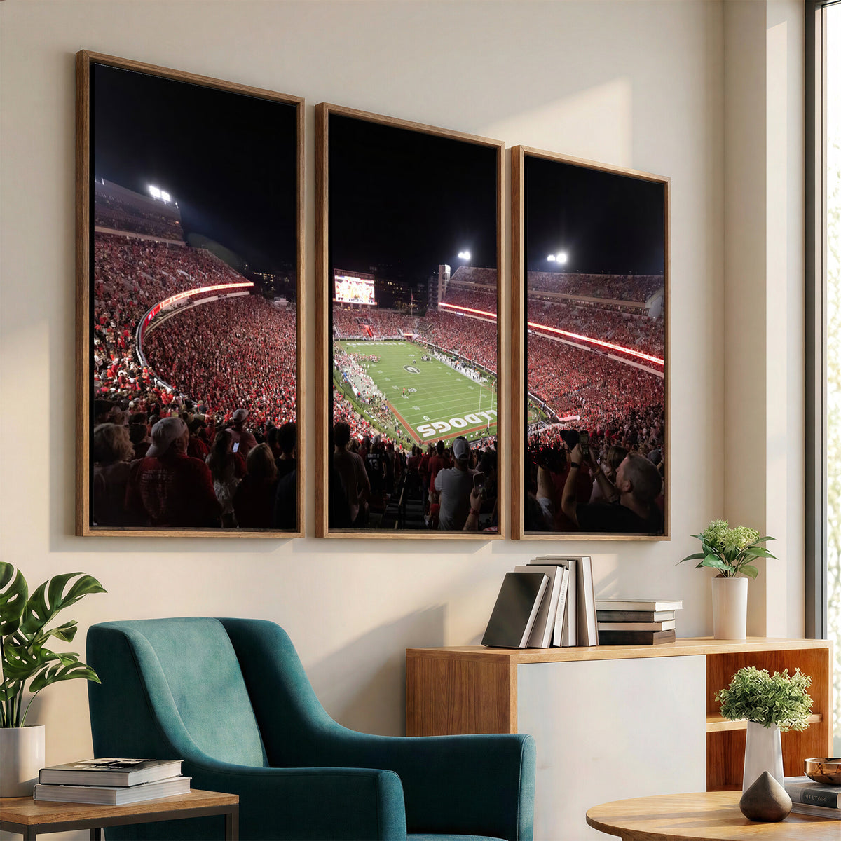 50587166-_Poster-30x20 - Sanford Stadium Georgia Bulldogs Canvas Print 3 Piece Framed Wall Art Extra Large Floating Frame Sports Poster Made in USA