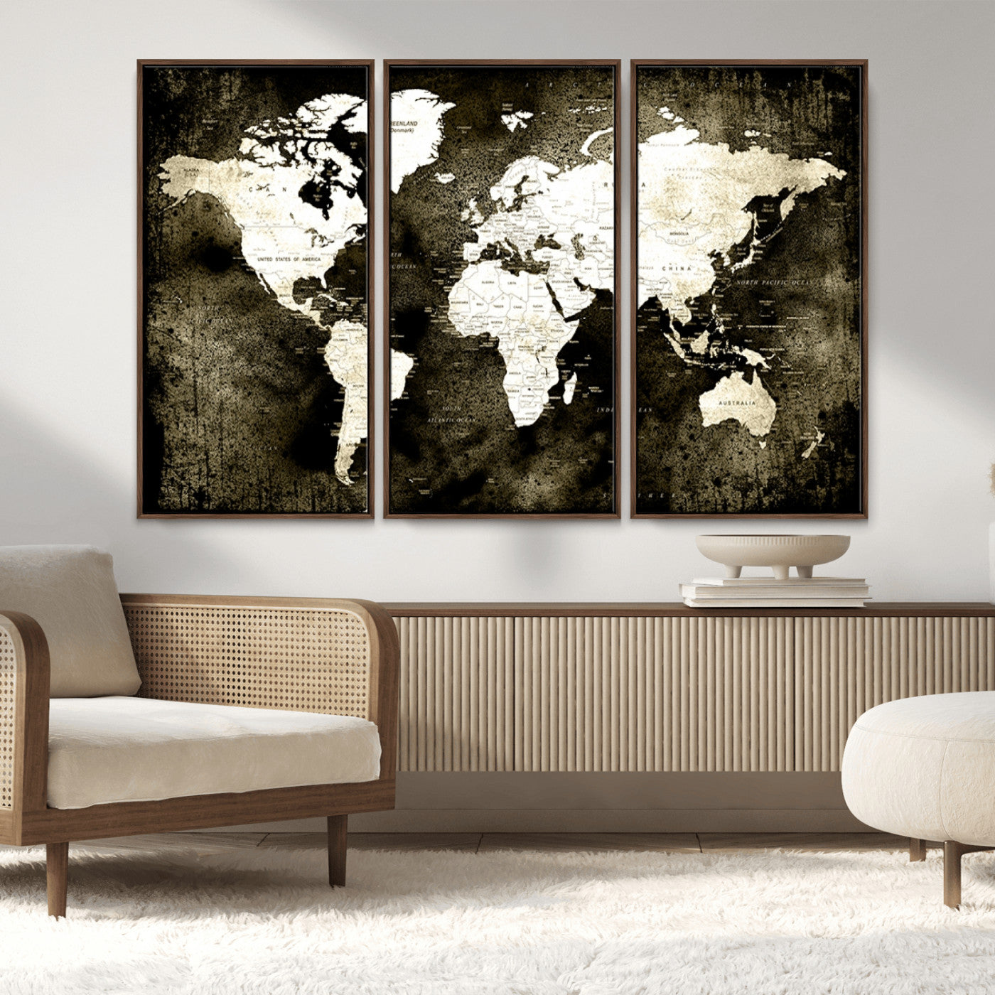 66737-MGV-CV-36X24-Vintage World Map Canvas Wall Art – Framed Push Pin Travel Map for Home and Office Decor, Rustic Wall Artwork for Travelers