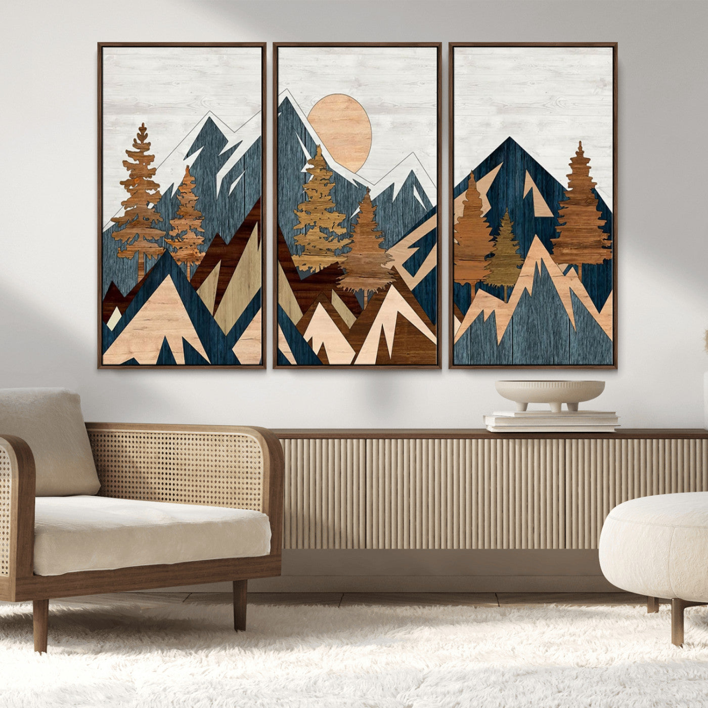 91467-MGV-CV-36X24-Abstract Wood Panel Effect Mountain Range Top Wall Art Canvas Print