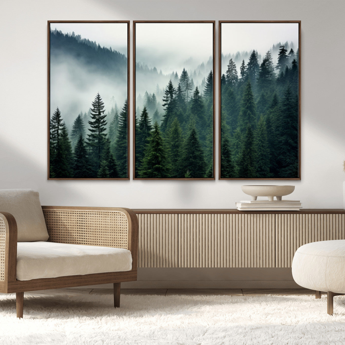 -Captivating Misty Forest Wall Art Premium Canvas Print, Foggy and Serene Atmosphere Canvas Print