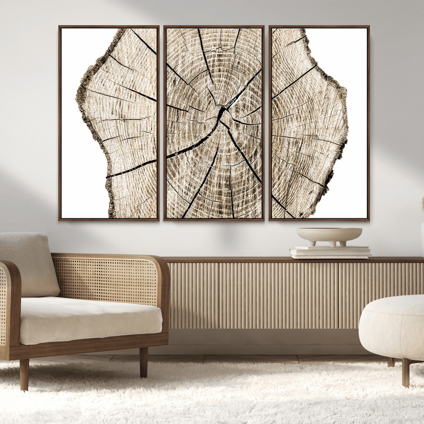 12450-MGV-FC-48X32-3P_Walnut-Abstract Wood Tree Ring Wall Art - Ready to Hang Minimalist Wooden Design for Rustic & Contemporary