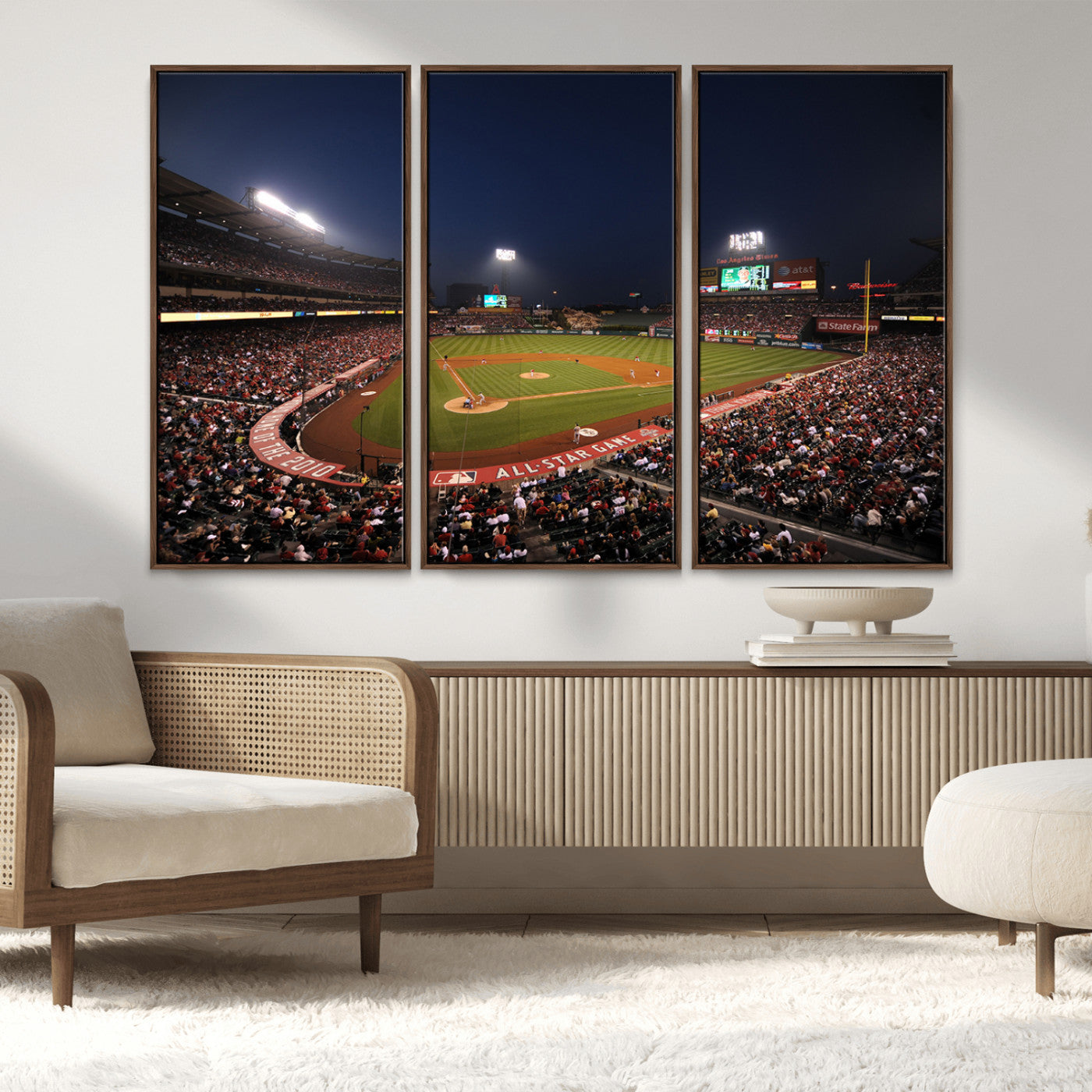 88896-MGV-FC-48X32-3P_Walnut-Los Angeles Angels Baseball Team Print - Anaheim Angel Stadium Wall Art Canvas Print