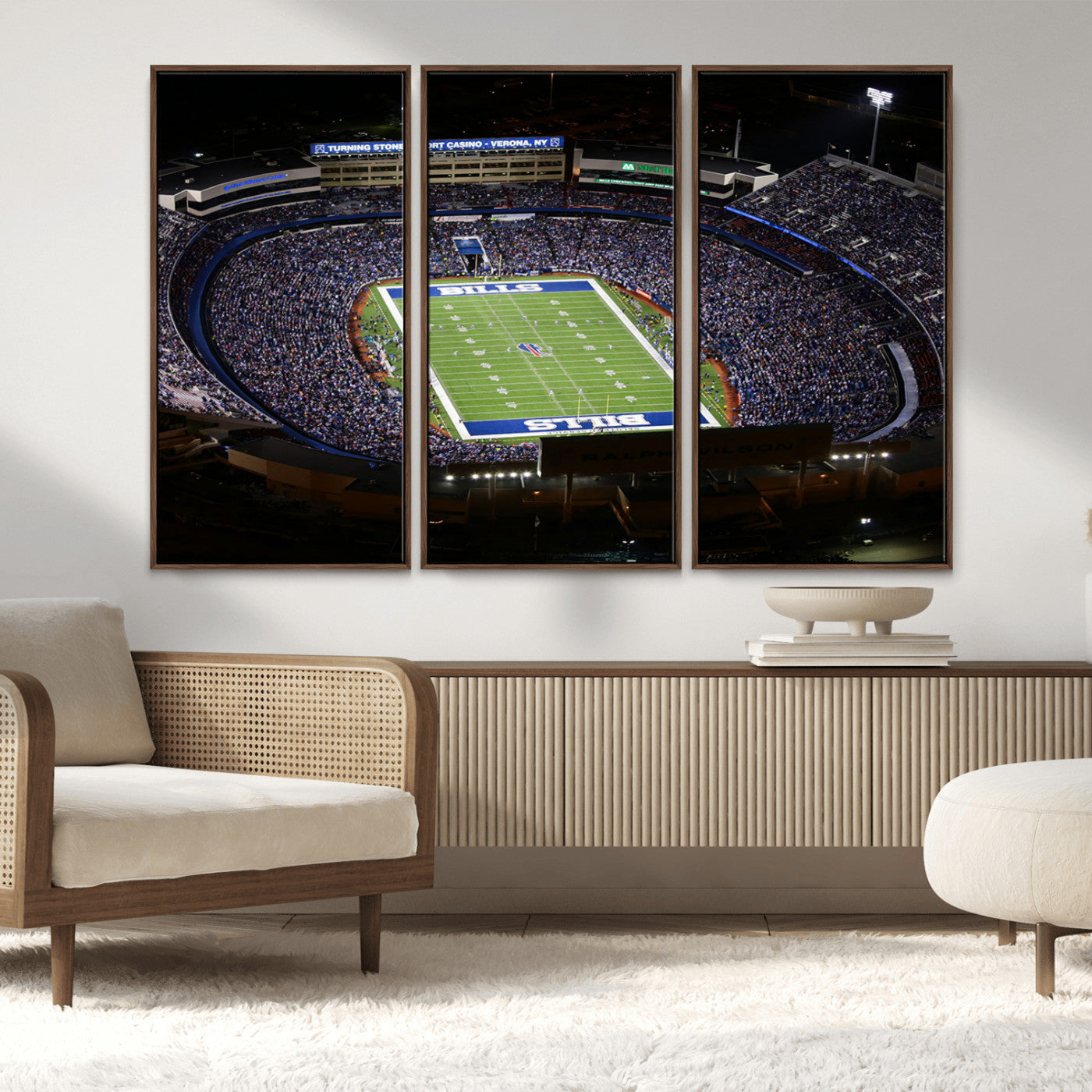 19030-MGV-FC-48X32-3P_Walnut-Buffalo Bills NFL Football Team Print - Highmark Stadium Wall Art Canvas Print