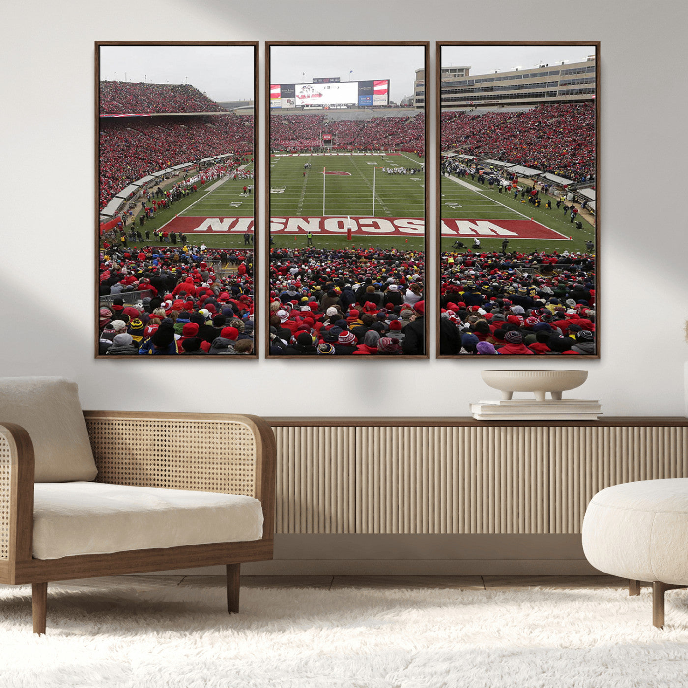 23461-MGV-FC-48X32-3P_Walnut-Wisconsin Badgers Team Print Canvas - Madison Camp Randall Stadium Wall Art Canvas Print