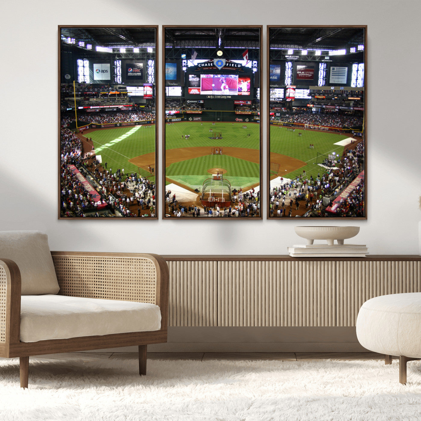 91630-MGV-FC-48X32-3P_Walnut-Arizona Diamondbacks Baseball Team Print - Phoenix Chase Field Baseball Stadium Wall Art Canvas