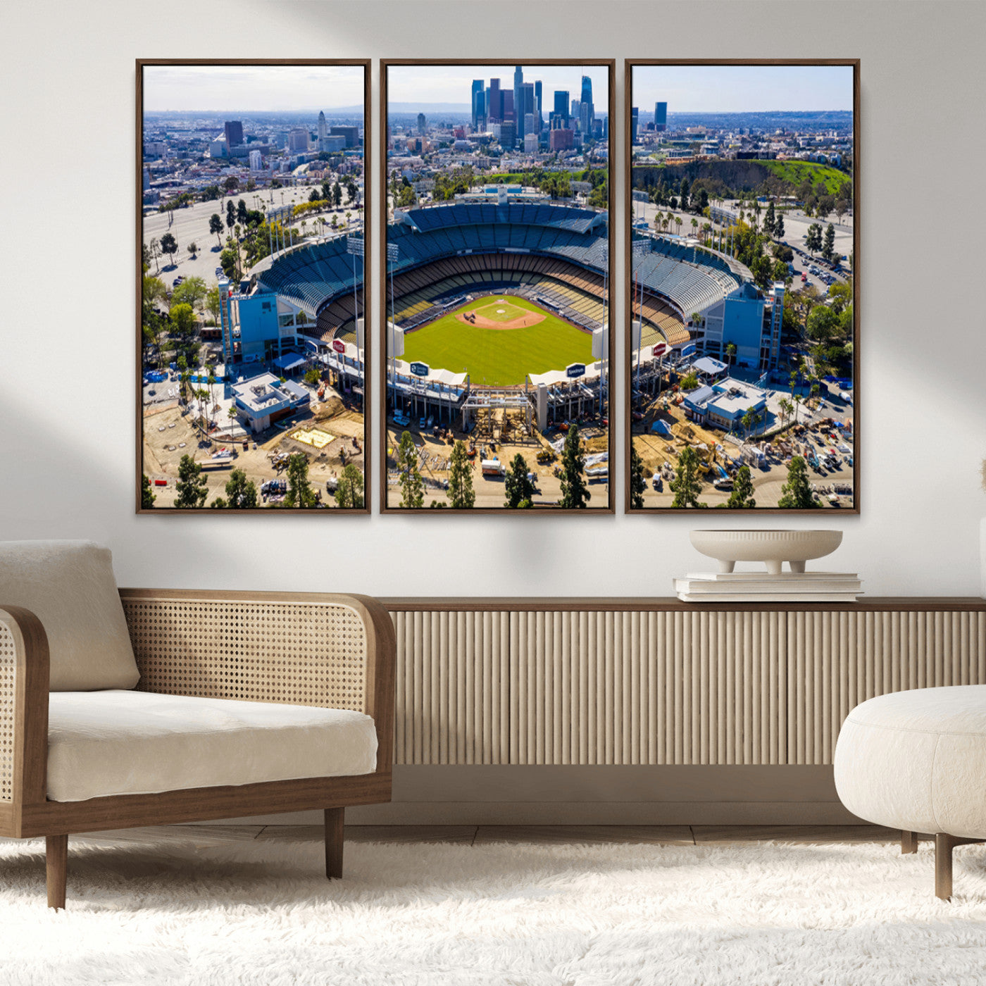 58596-MGV-FC-48X32-3P_Walnut-Los Angeles Dodgers Dodger Stadium Wall Art Canvas Print - MLB Baseball Stadium, Framed Los Angeles