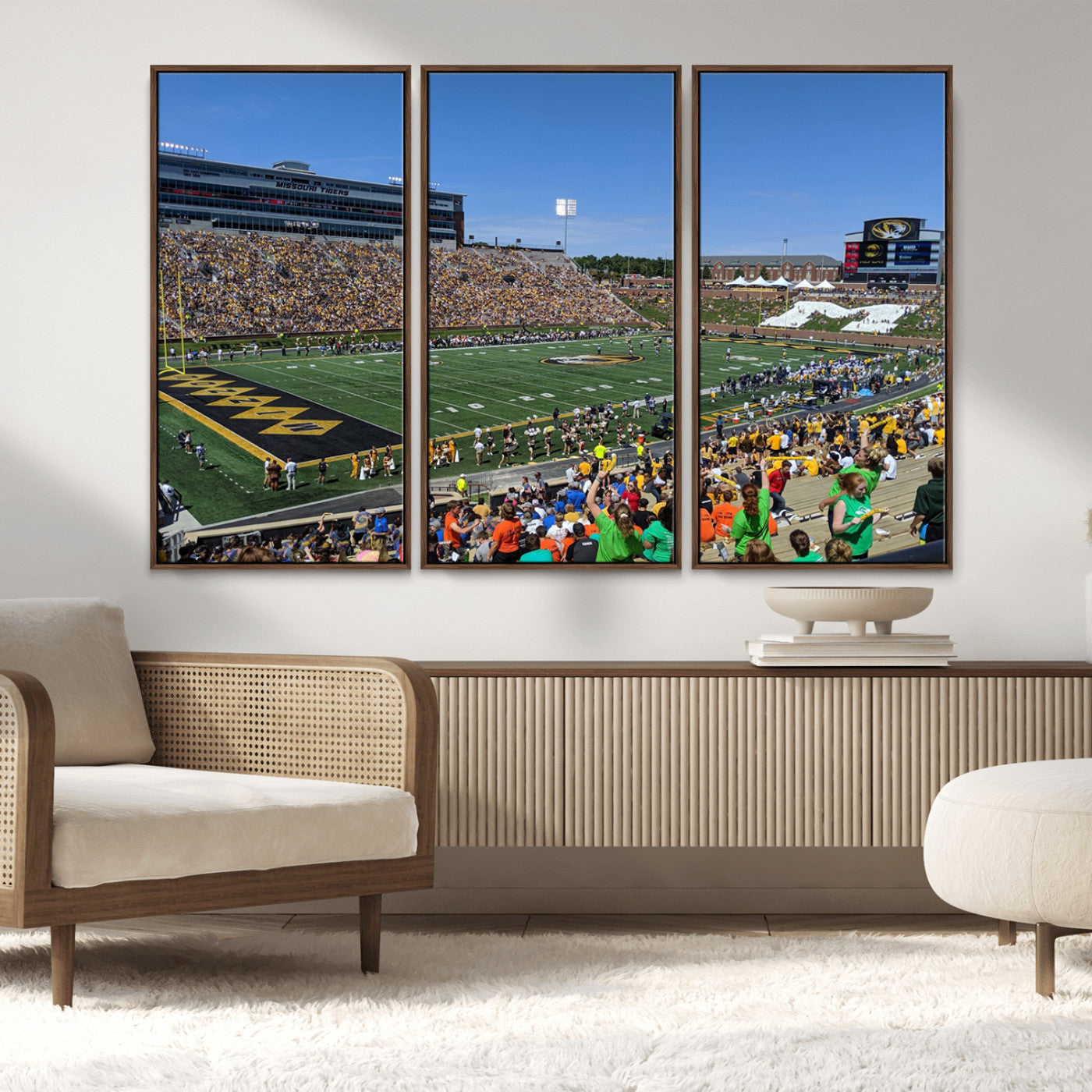 38399-MGV-FC-48X32-3P_Walnut-University of Missouri Tigers Football Team Print - Columbia Faurot Field Memorial Stadium Wall Art