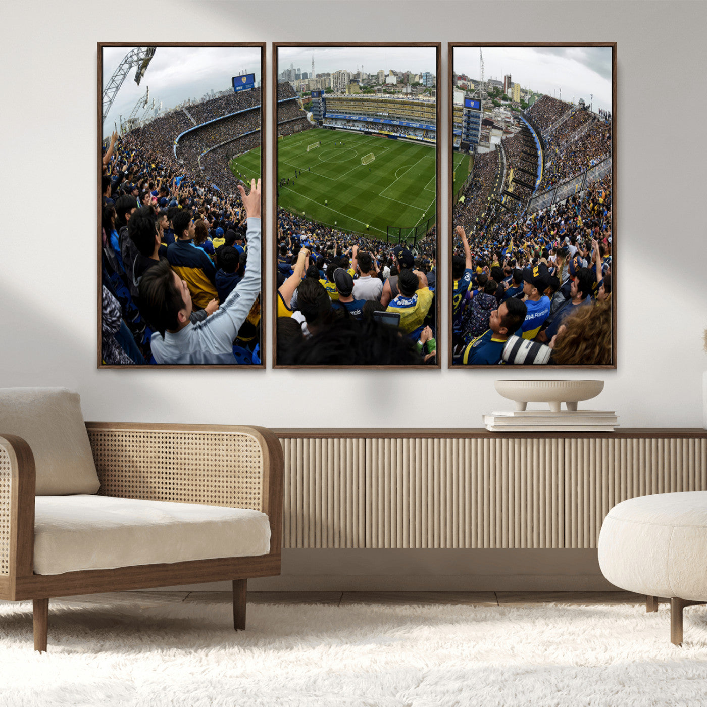23173-MGV-FC-48X32-3P_Walnut-Boca Juniors Soccer Team Print - Buenos Aires Bombonera Stadium Wall Art Canvas Print