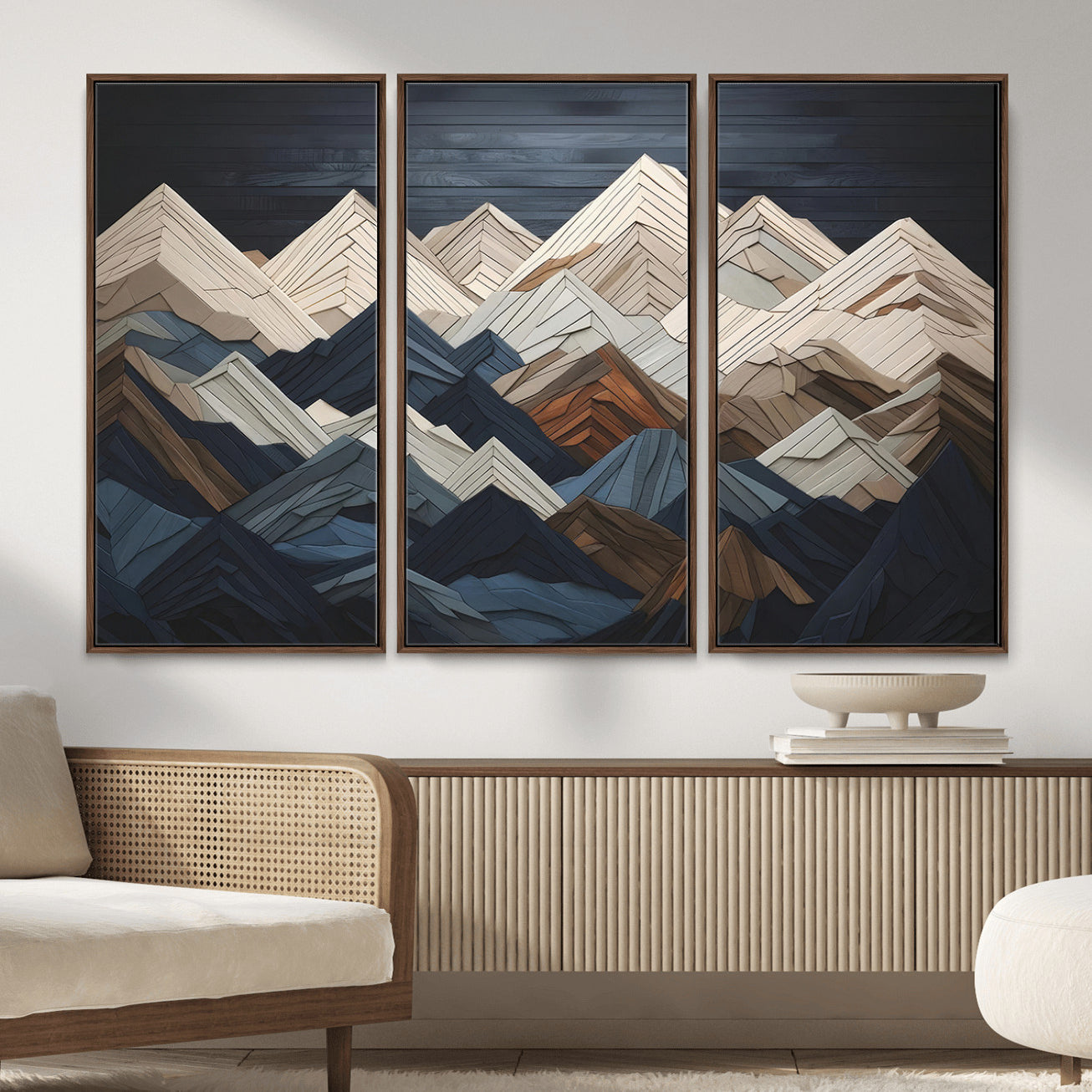 12896-MGV-CV-36X24 - Wood Mountain Range Wall Art - Ready to Hang 3-Piece Set for Modern Rustic Decor, Abstract Wooden