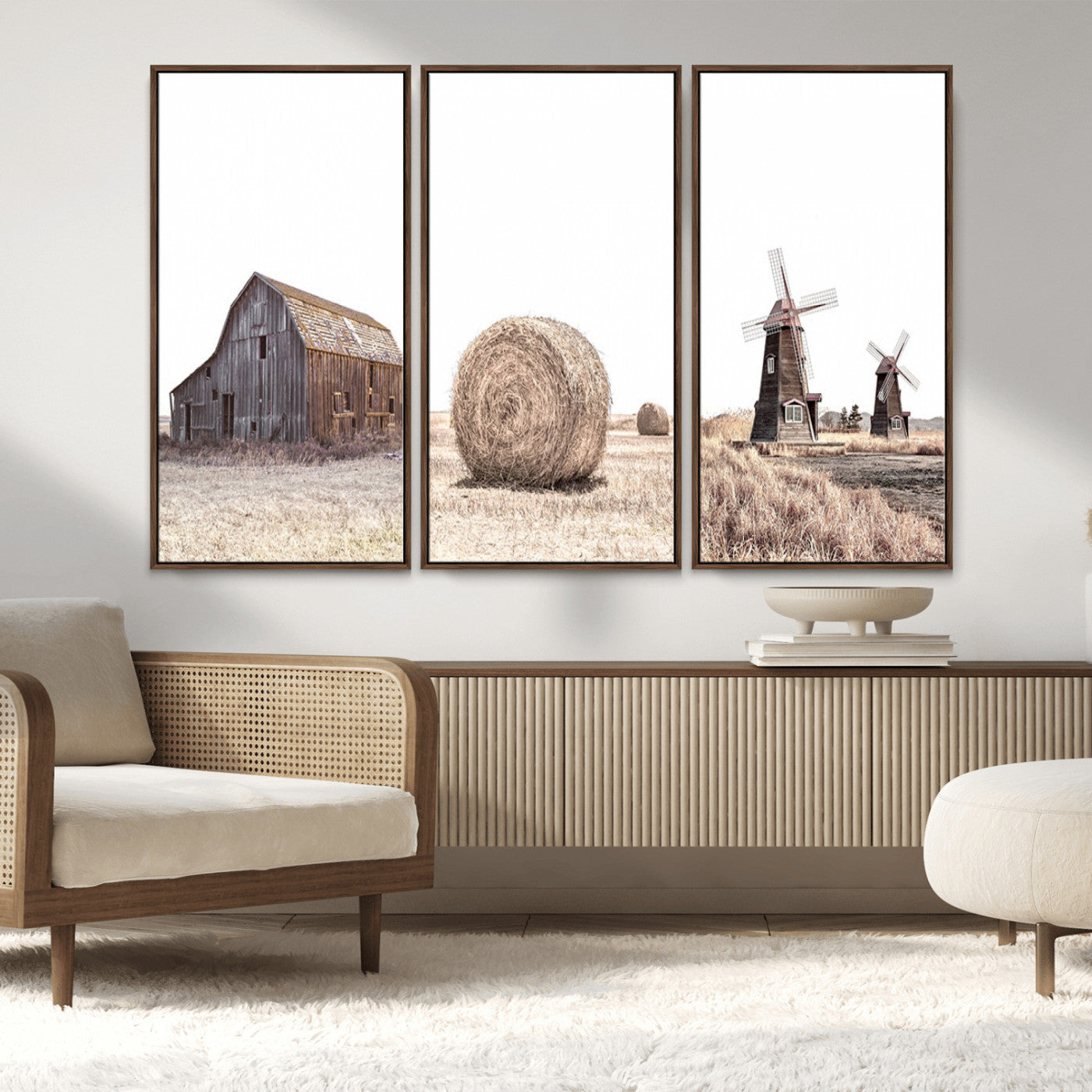 94971-MGV-FC-48X32-3P_Walnut-Farm Prints Set, Set of 3 Farmhouse Wall Art, Country House Decor