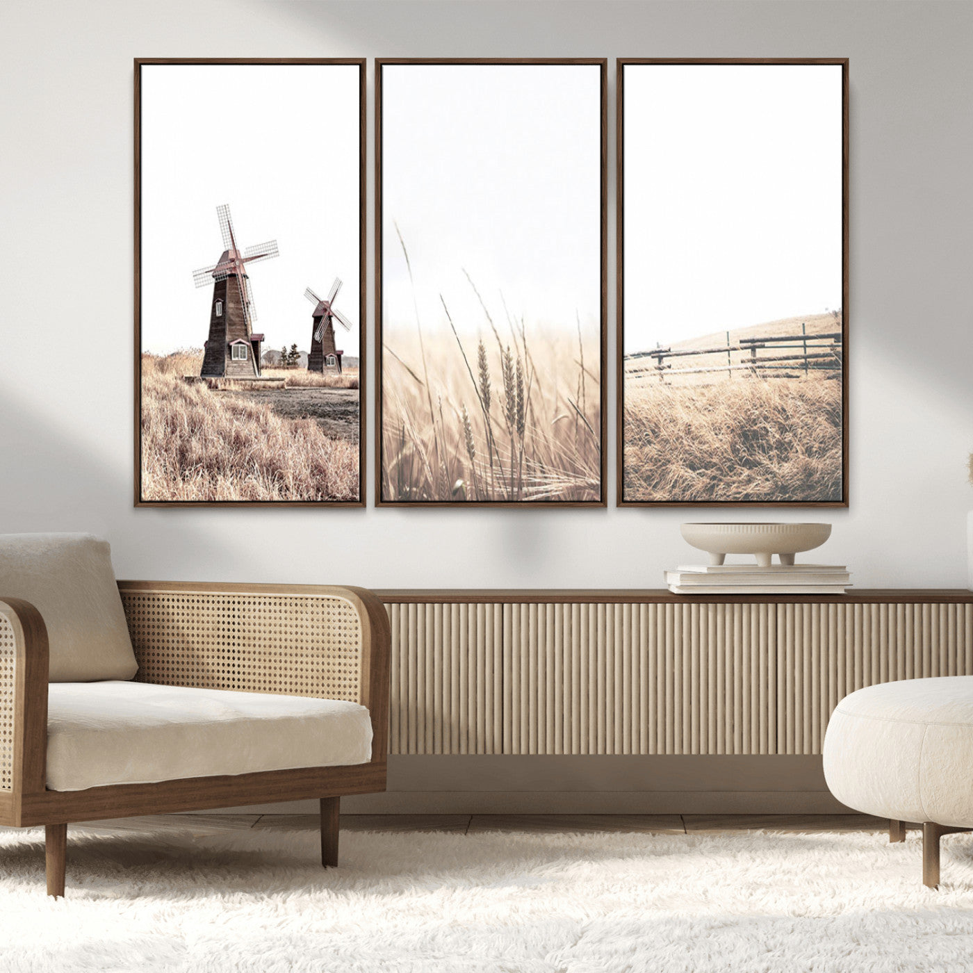56649-MGV-CV-36X24-Farm Prints Set, Set of 3 Farmhouse Wall Art, Country House Decor, Barn Print, Wheat Print,