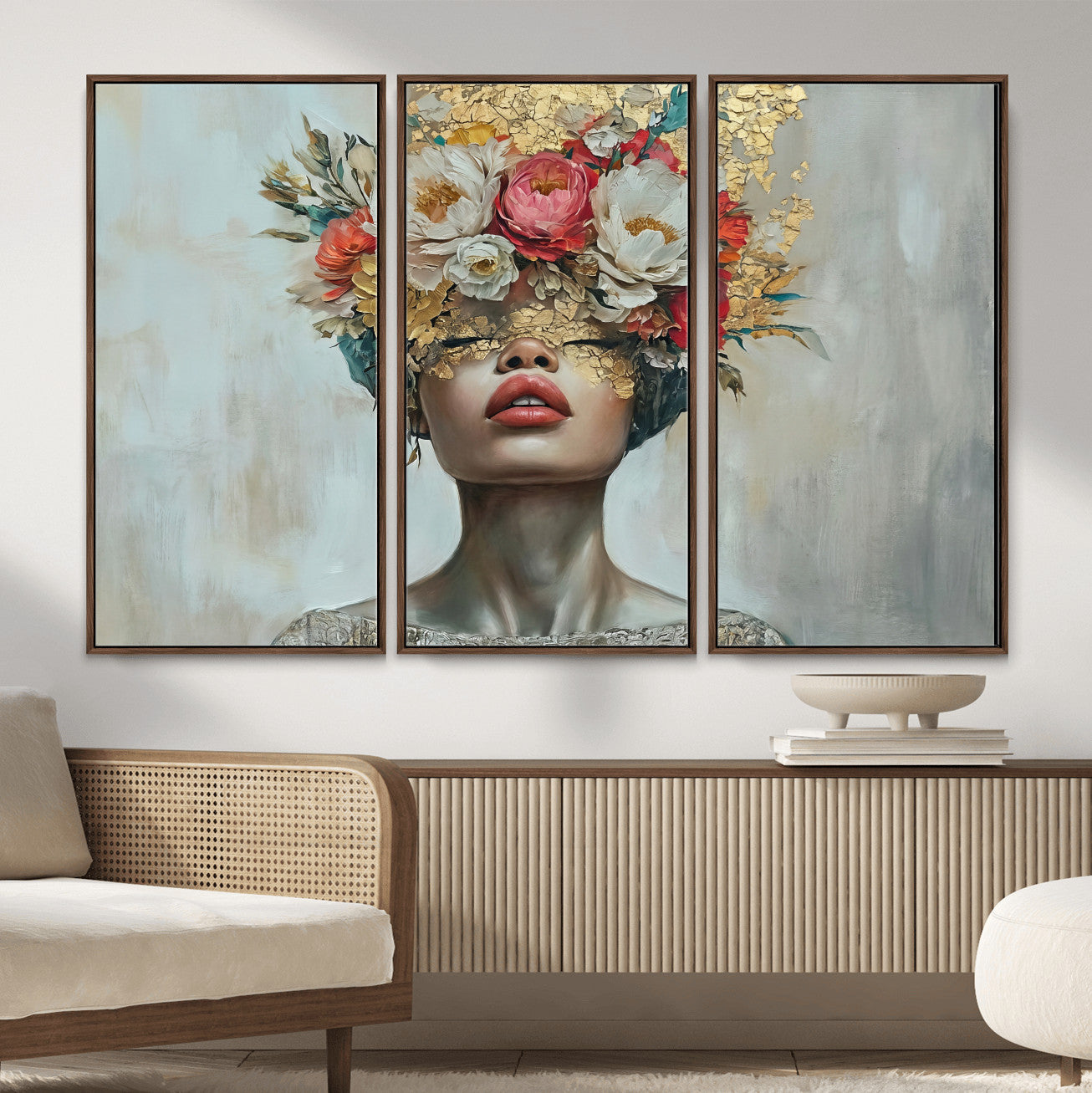 26919-MGV-CV-36X24 - Golden Petal Wall Art Canvas Print - Silhouette Woman Wall Art Canvas Print, Floral Woman Portrait