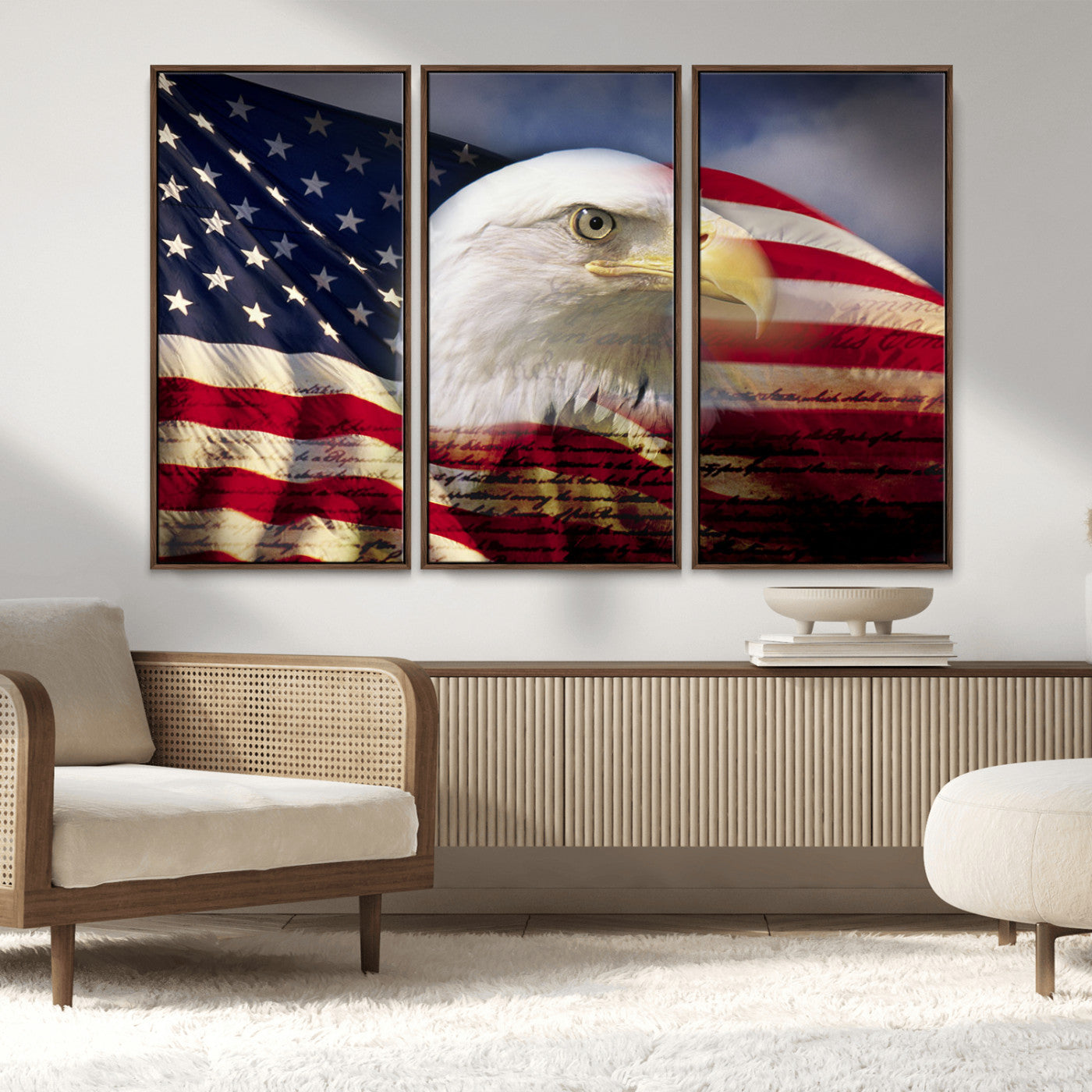 30313-MGV-FC-48X32-3P_Walnut-American Flag Eagle Symbol Wall Art, American Flag Eagle Wall Art Canvas Print