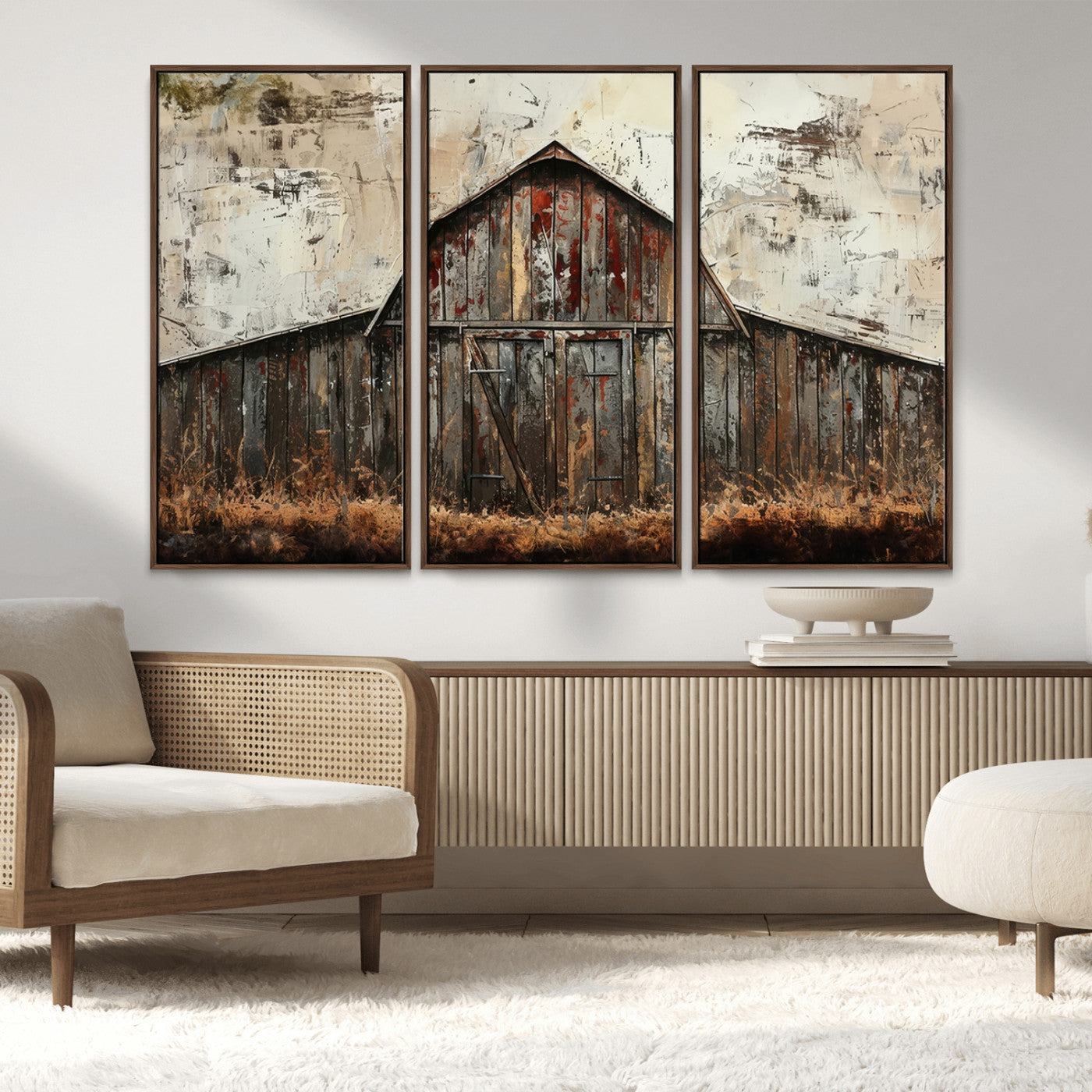 94486-MGV-FC-48X32-3P_Walnut-Rustic Barn Wall Art | Farmhouse Wall Decor Canvas Print | Ready to Hang Barn Decor for Cabin or