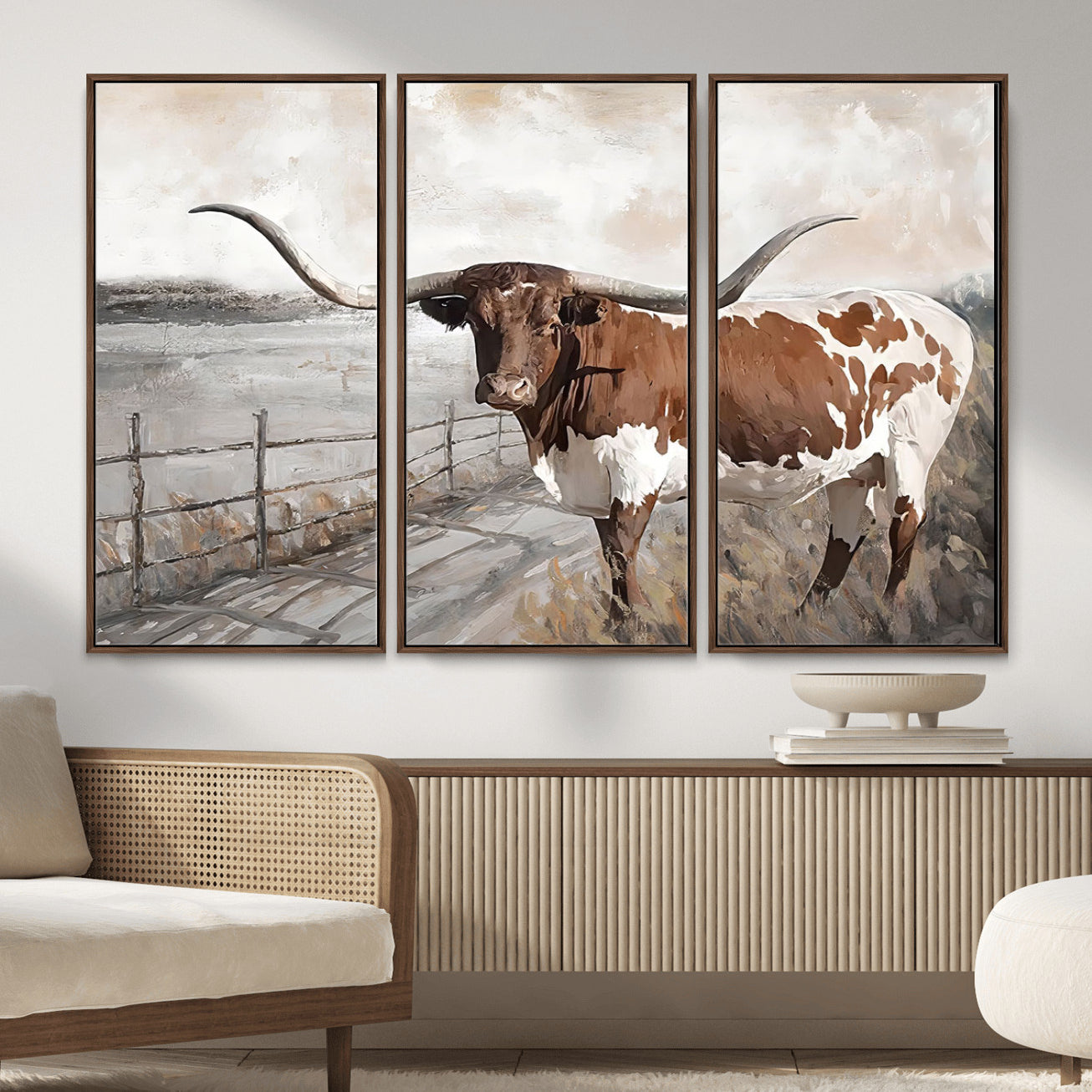 57340-MGV-CV-36X24 - Vintage Texas Cow Wall Art Canvas Print, Rustic Longhorn Wall Art | Canvas Print for Farmhouse Decor