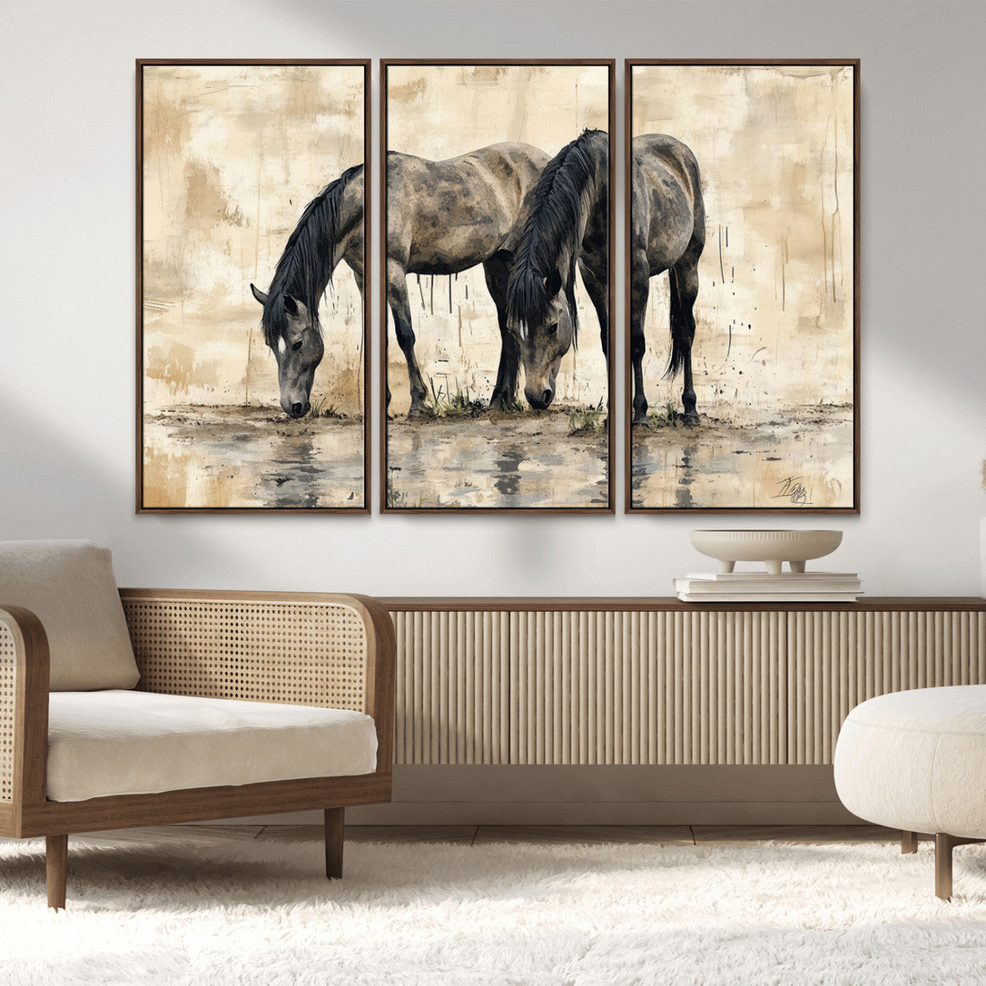 -Chinese Style Abstract Black Horses Wall Art Canvas Print - Abstract Horse Wall Art Canvas Print