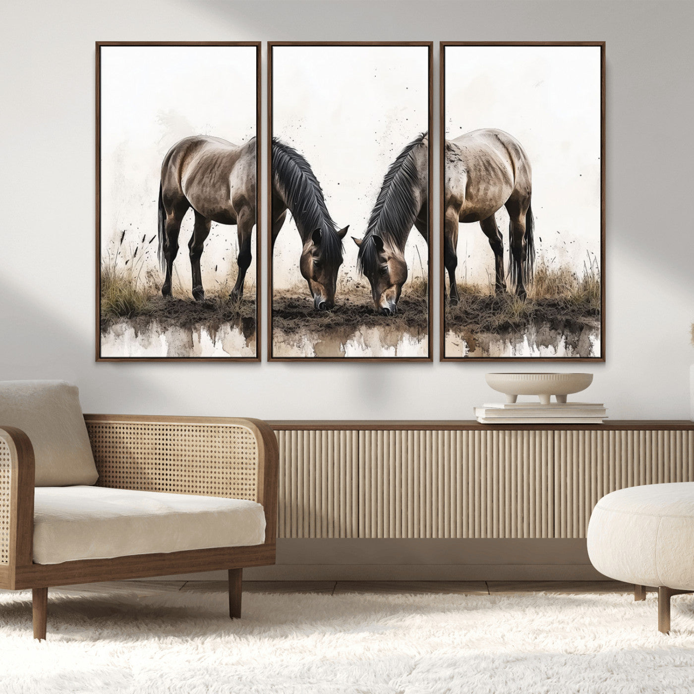-Chines Ink Style Horses Wall Art Canvas Print