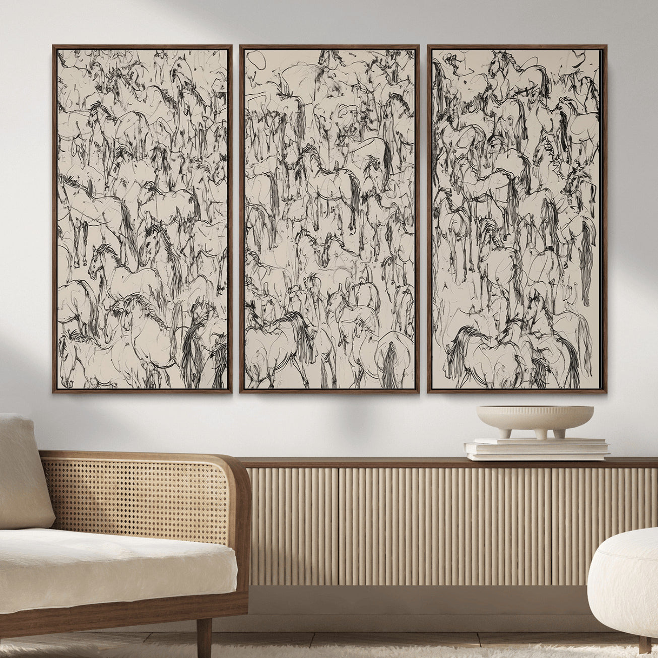 25718-MGV-CV-36X24 - Abstract Horse Sketch Wall Art | Ready to Hang and Framed | Farmhouse Wall Decor for Barn Wall