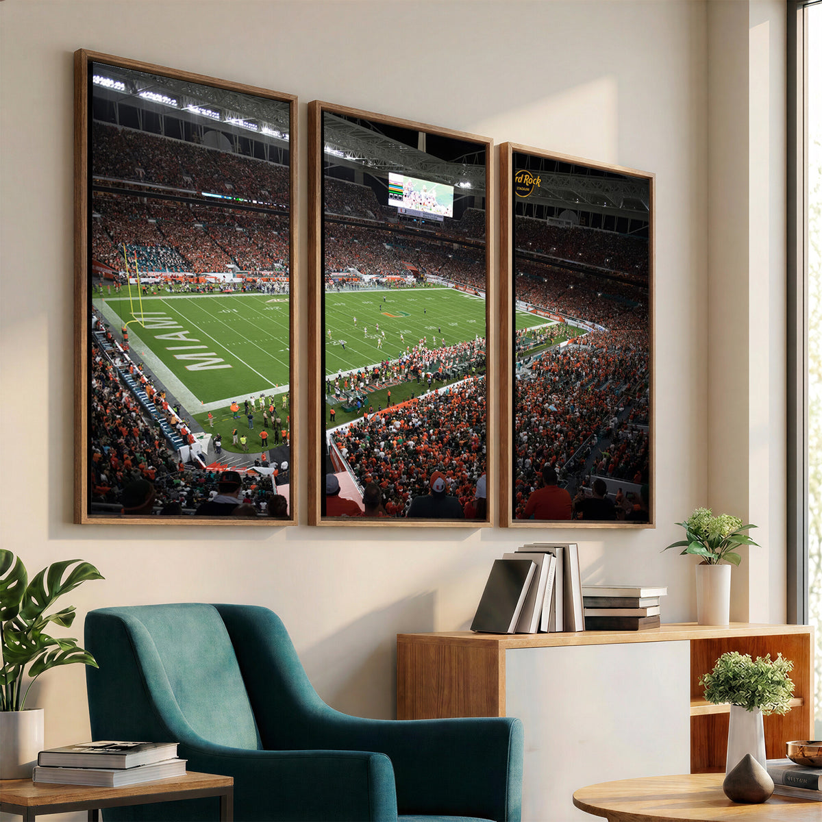 33698-PAN-FL-20X10 - Miami Hurricanes Football Team Print Canvas- Miami Hard Rock Stadium Wall Art Canvas Print