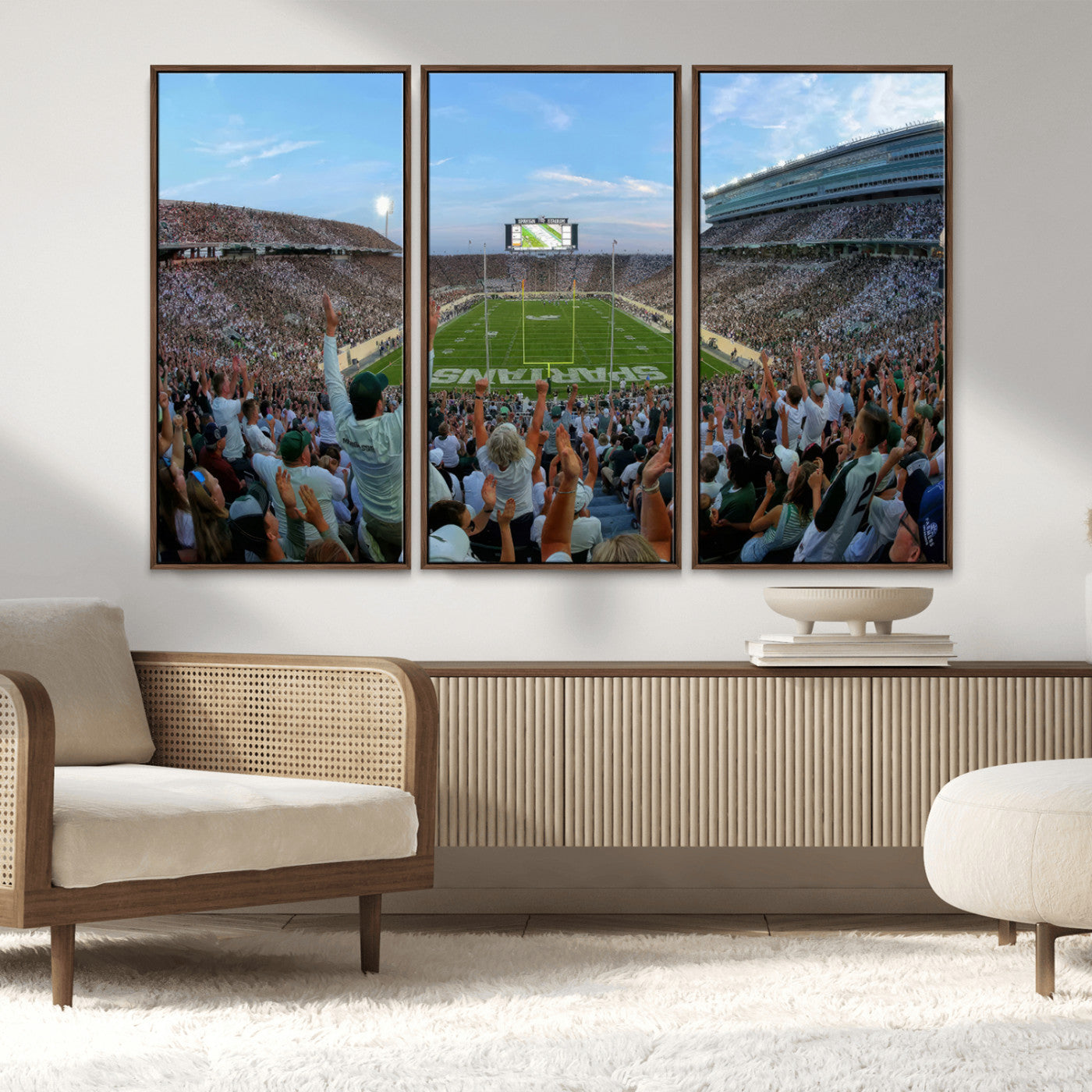 73105-MGV-FC-48X32-3P_Walnut-Michigan State Spartans Football Team Art Print - East Lansing Spartan Stadium Wall Art Canvas Print