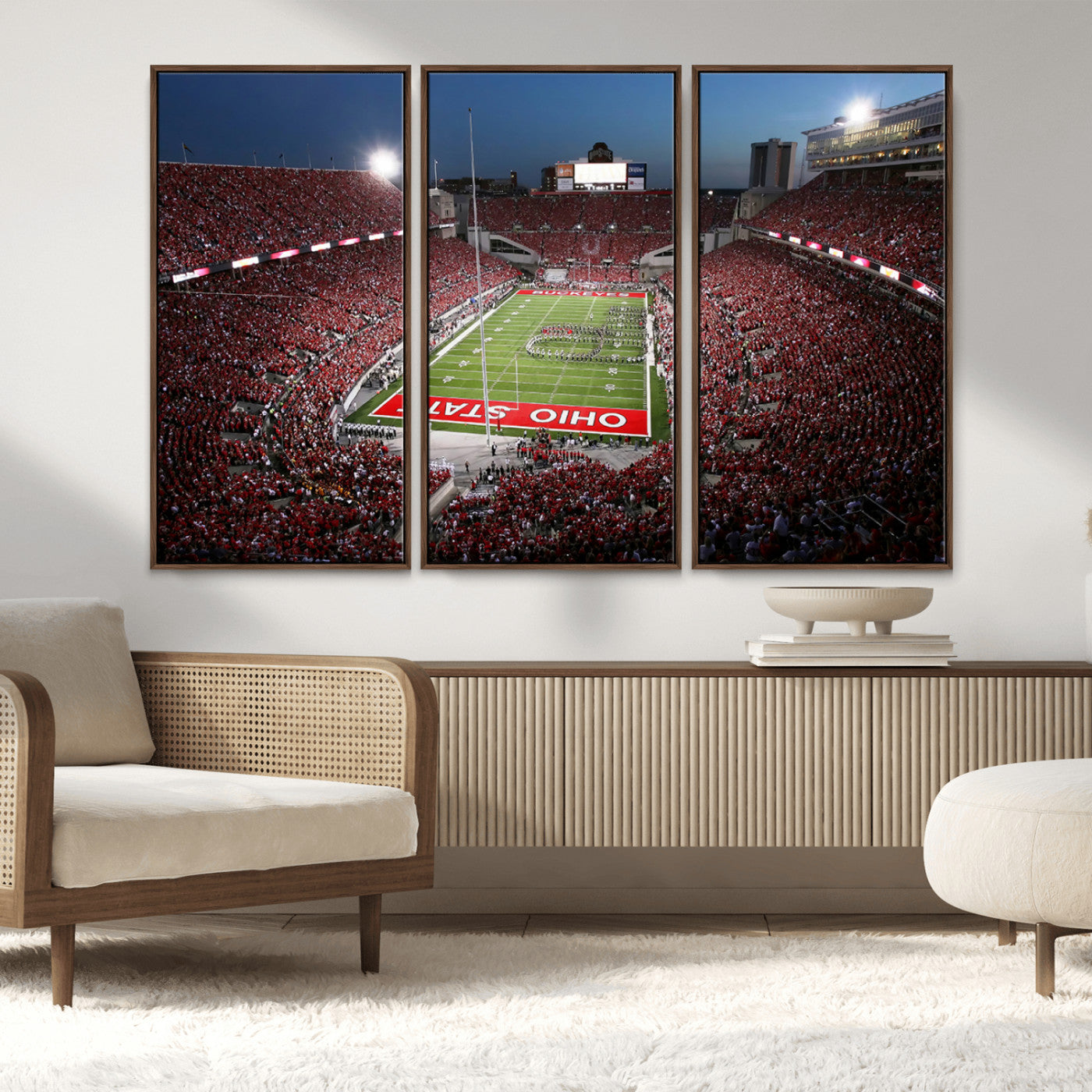 98743-MGV-FC-48X32-3P_Walnut-Ohio State University Buckeyes Football Team Print - Columbus Ohio Stadium Wall Art Canvas Print