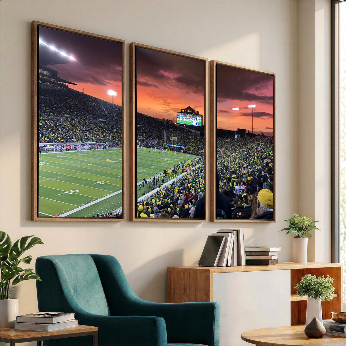 75065-PAN-FL-20X10 - Eugene Autzen Stadium Canvas Wall Art Print – Sunset Over Iconic Football Field Wall Decor for Home