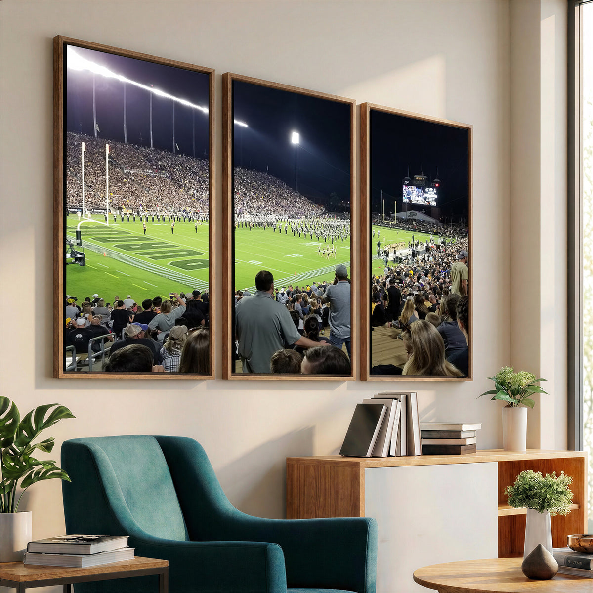 56796-PAN-FL-20X10 - Purdue University Boilermakers Football Team Print - West Lafayette Ross-Ade Stadium Wall Art Canvas