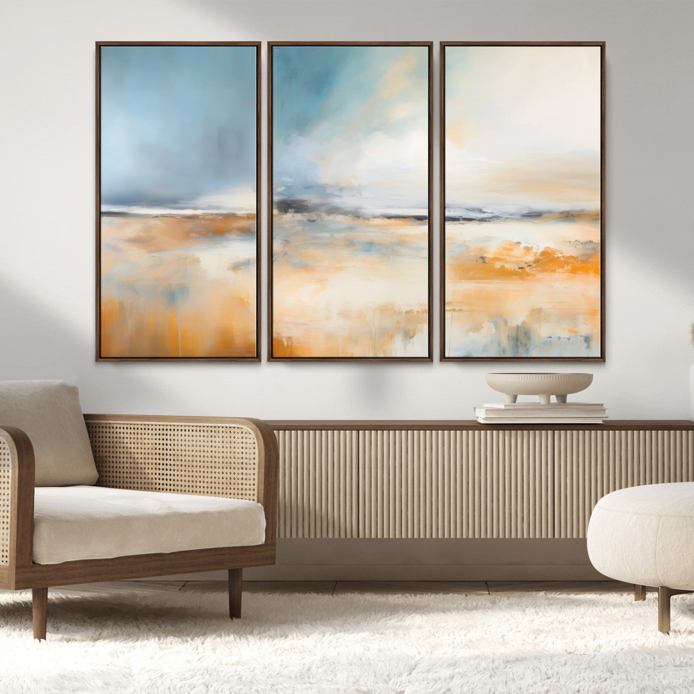 guzelmis-sharpen-MGV-FC-48X32-3P_Walnut-Abstract Landscape Wall Art Canvas Print - Warm Tones of Orange and Blue, Modern Framed Art for Home