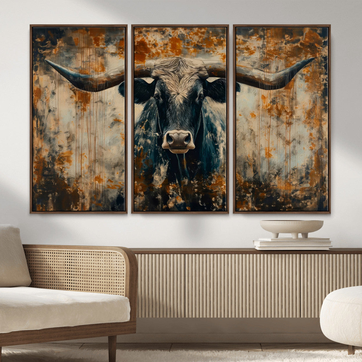85913-MGV-CV-36X24-Longhorn Wall Art – Rustic Western Bull Canvas Print, Modern Farmhouse Animal Decor for Living Room, Office, or Ranch House