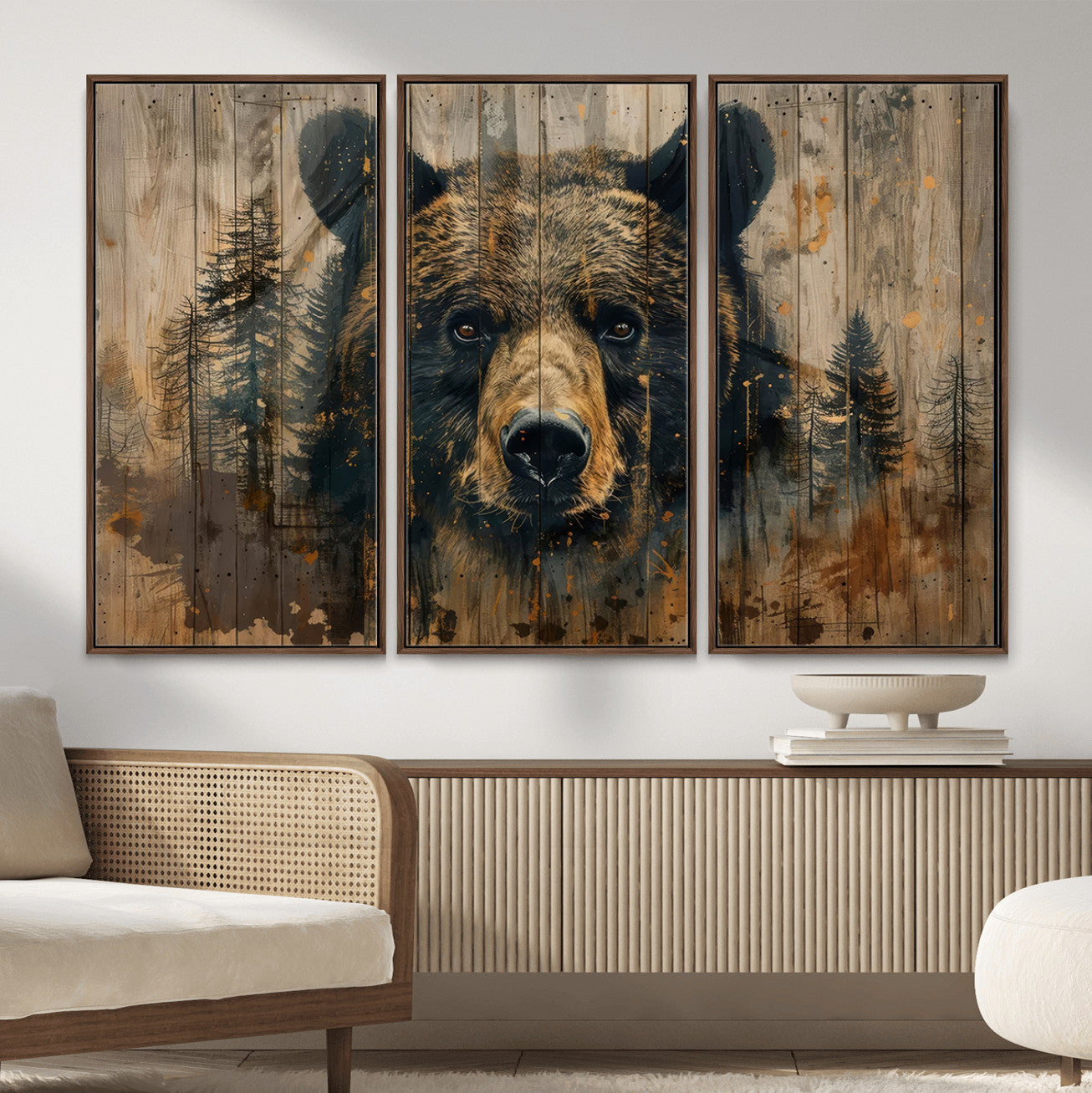 51373-MGV-CV-36X24 - Abstract 399 Bear Wall Art | Rustic Cabin Wall Decor with Forest Design for Farmhouse Wall Decor