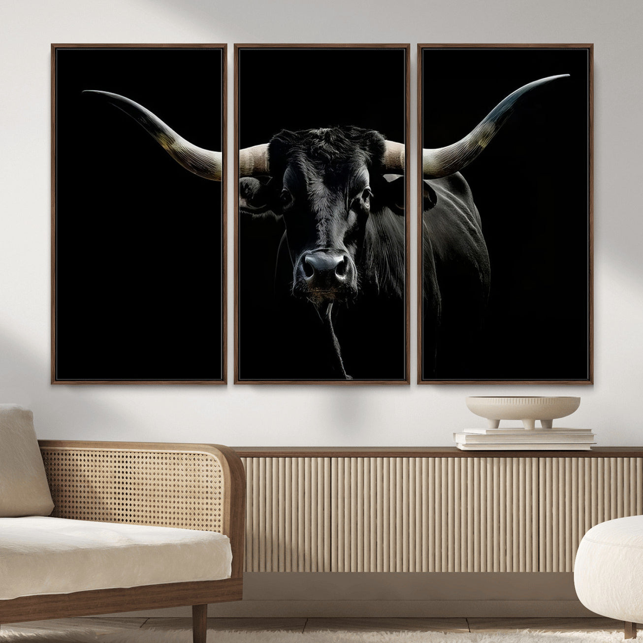 20679-MGV-CV-36X24 - Texas Black Longhorn Bull Wall Art Canvas Print - Western Texas Cattle Rustic Decor Print - Longhorn