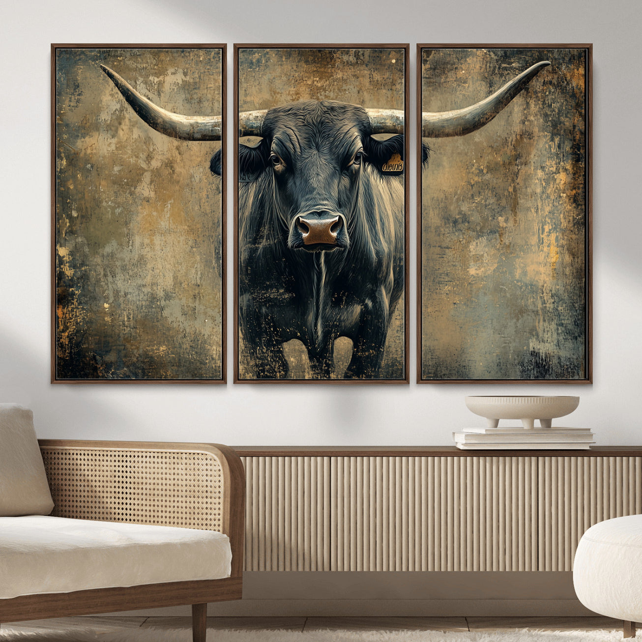 57385-MGV-CV-36X24 - Longhorn Bull Wall Art Canvas Print, Framed Rustic Cow Art Picture Print, Texas Longhorn Perfect Western Decor Artwork