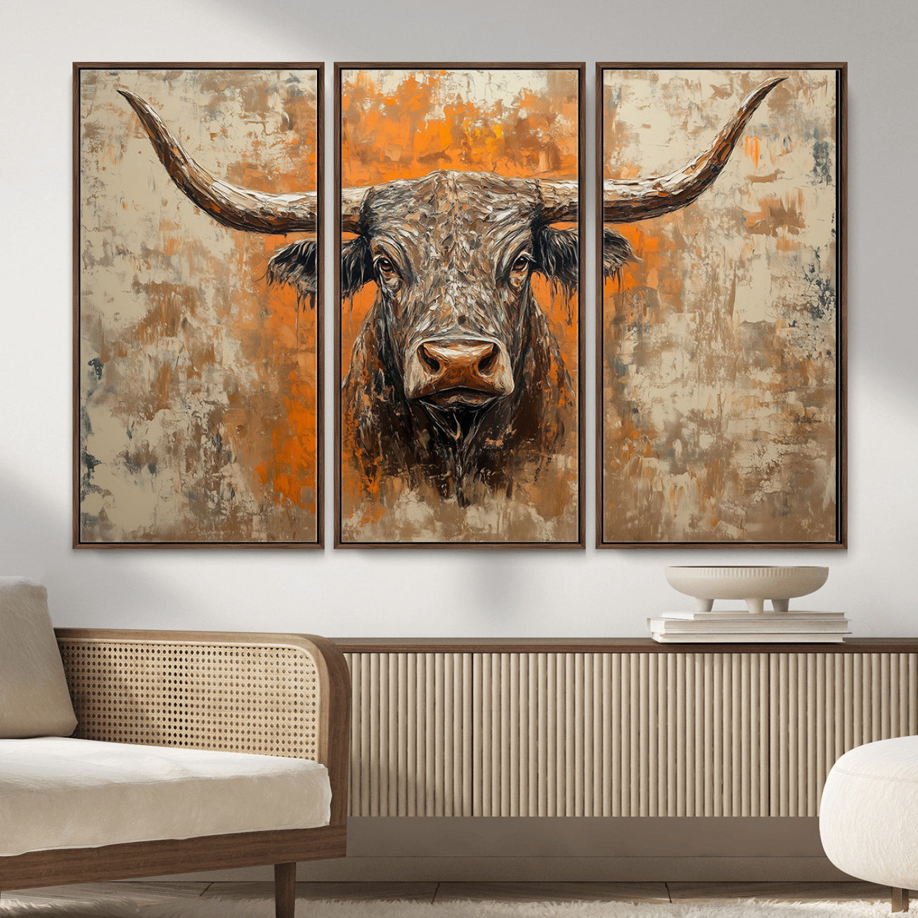49976-MGV-CV-36X24 - Abstract Cow Longhorn Bull Wall Art Canvas Print - Rustic Texas Western Cattle Artwork