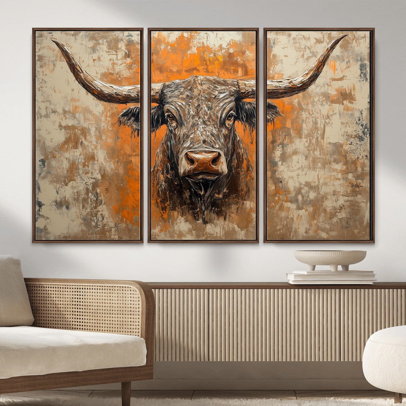 49976-MGV-CV-36X24 - Abstract Cow Longhorn Bull Wall Art Canvas Print - Rustic Texas Western Cattle Artwork