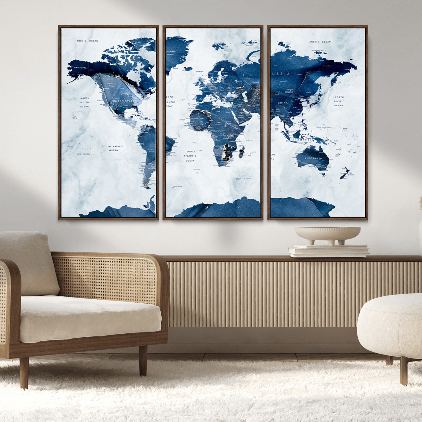 44436-MGV-FC-48X32-3P_Walnut-Push Pin World Map Canvas Print – Travel Tracker Wall Art for Couples, Perfect Anniversary Gift for Home or Office Decor